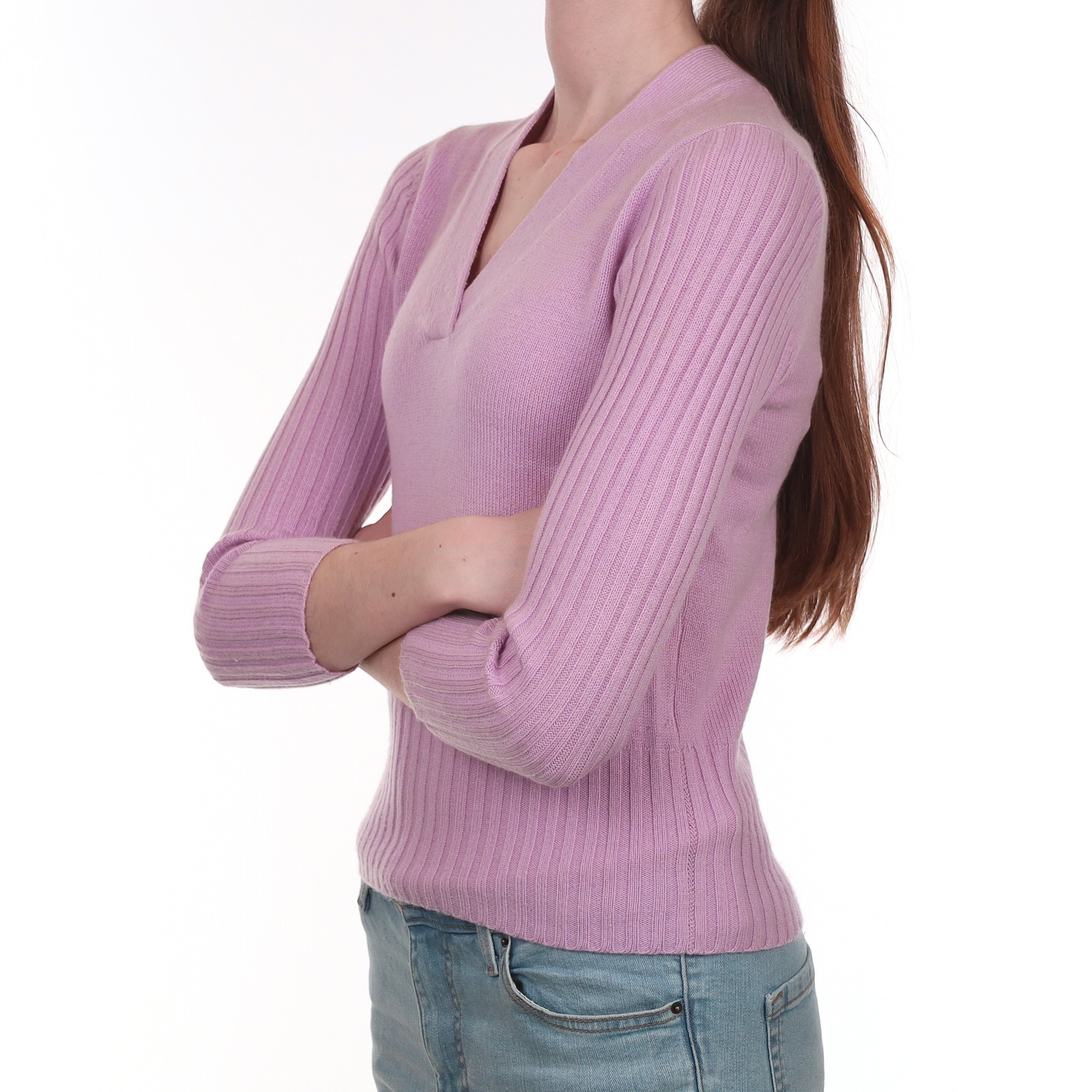 Lilac Purple Cashmere V Neck Jumper Extra Small