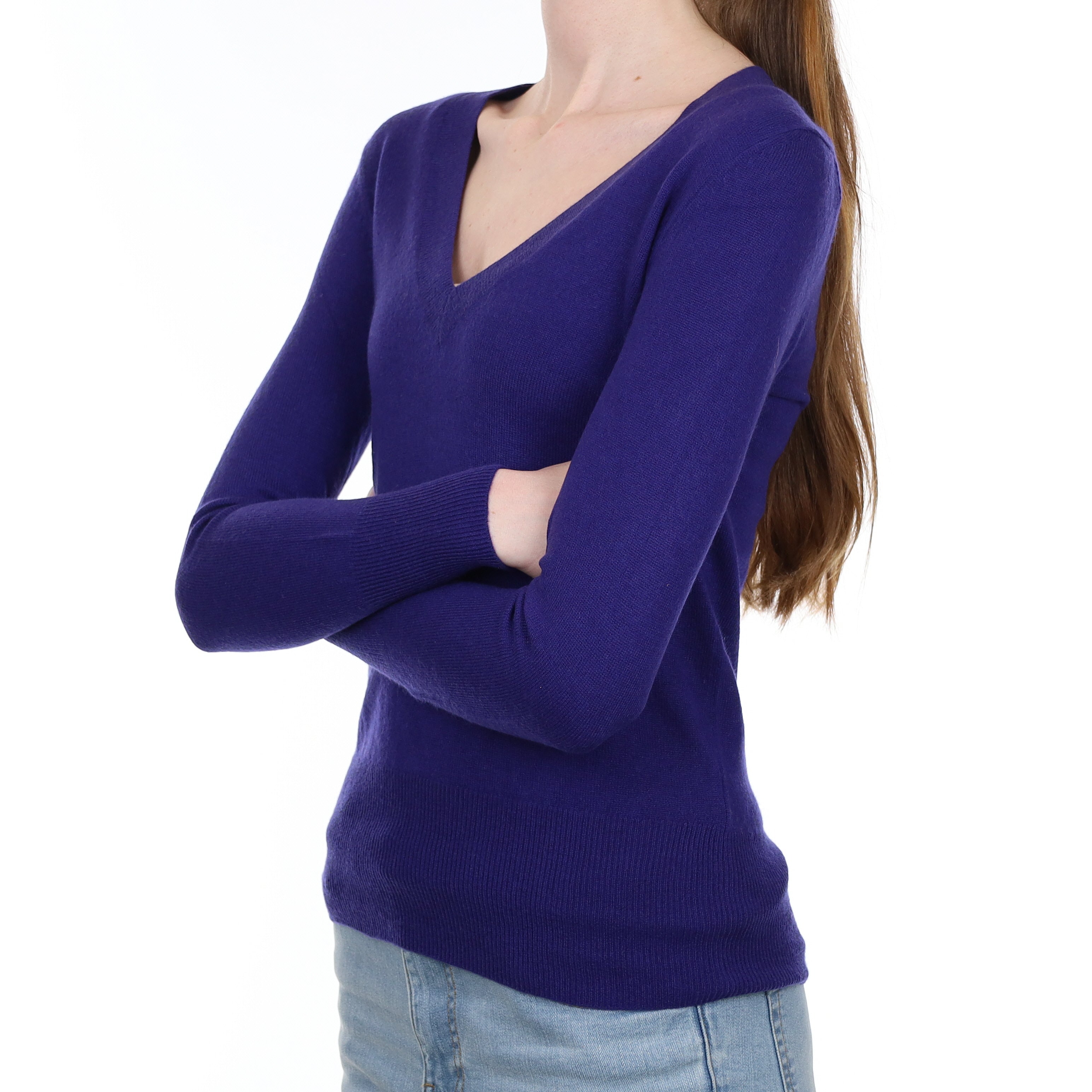 Indigo Purple Cashmere V-Neck Jumper Extra Small