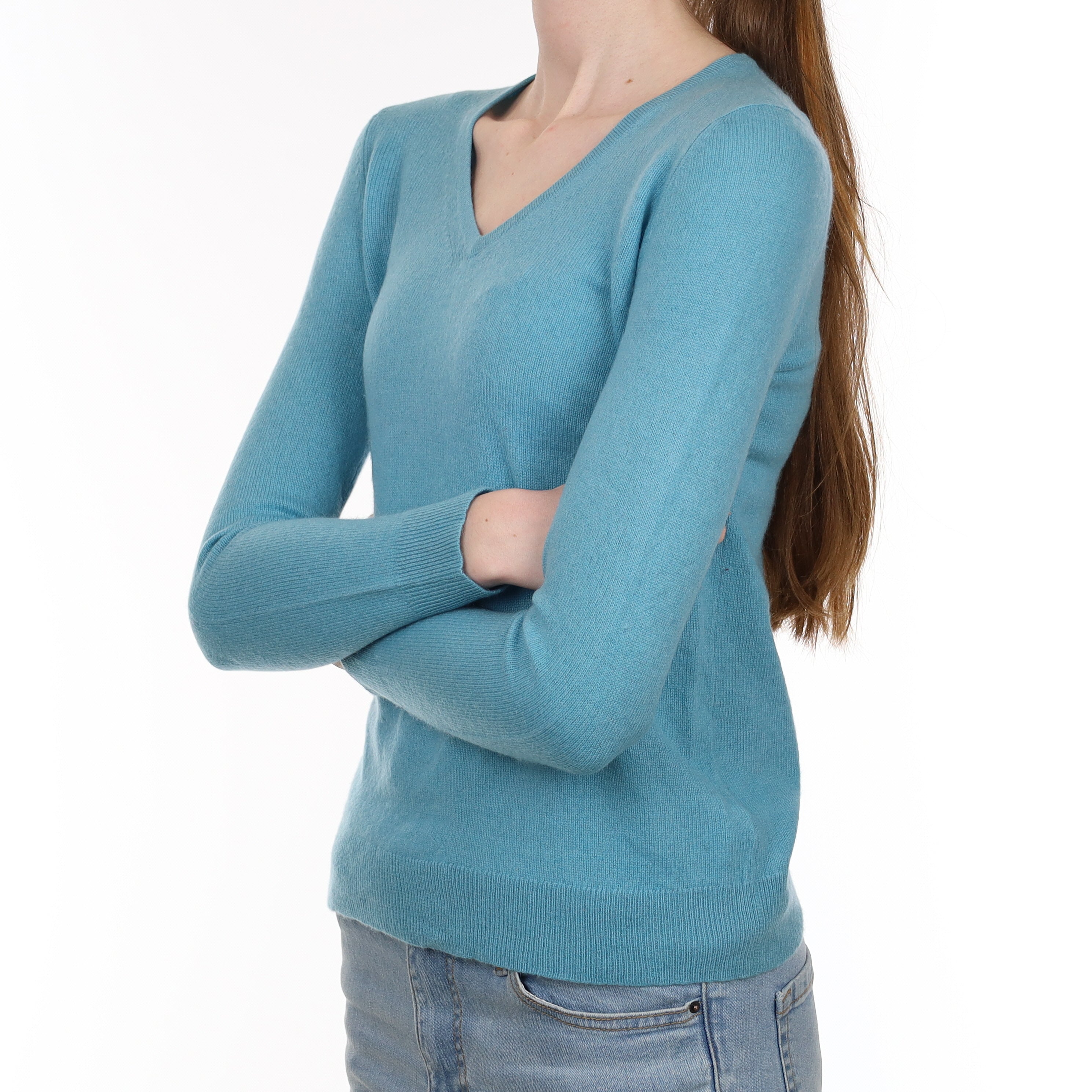 Aqua Blue Cashmere V Neck Jumper Extra Small