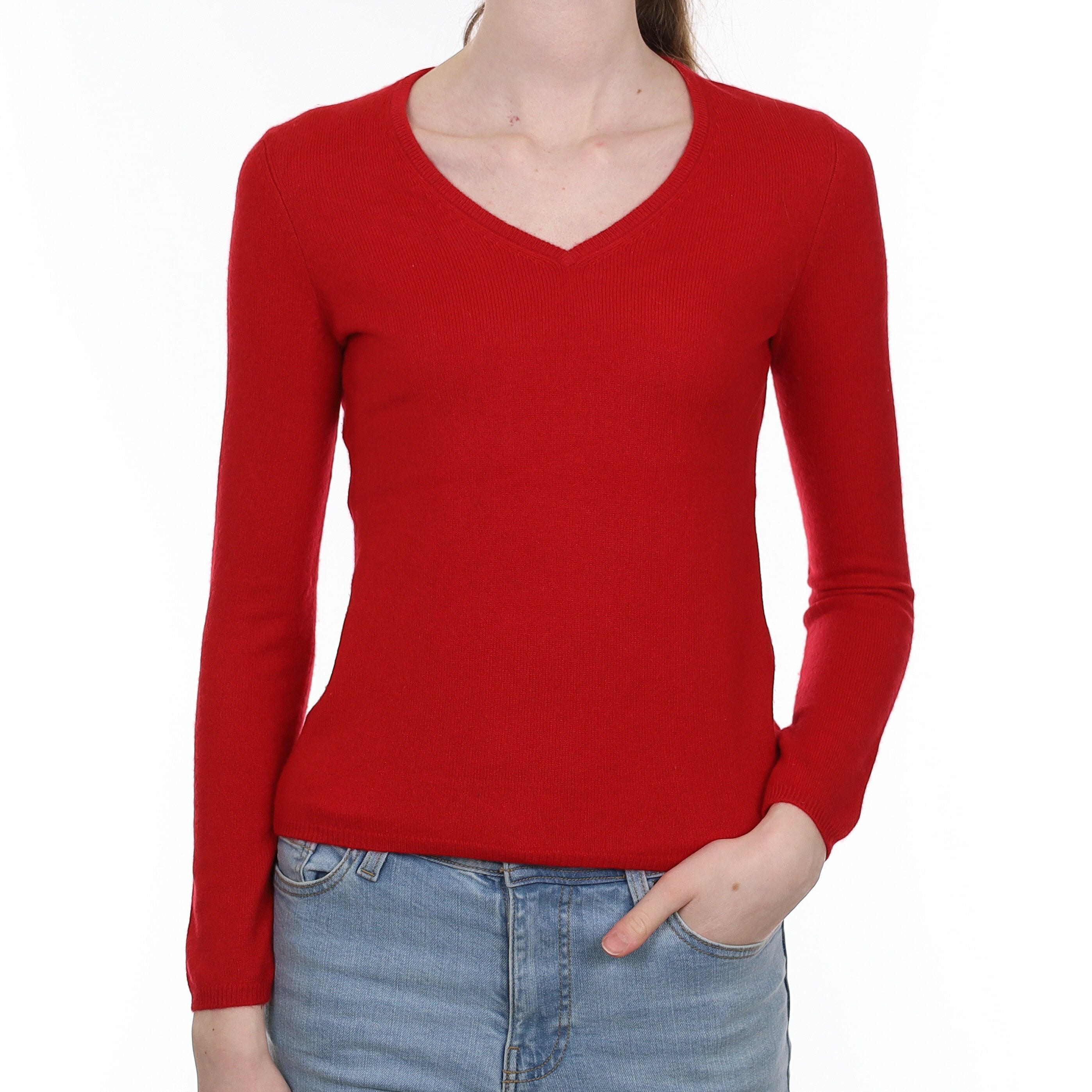 Scarlet Red Cashmere V Neck Jumper Extra Small