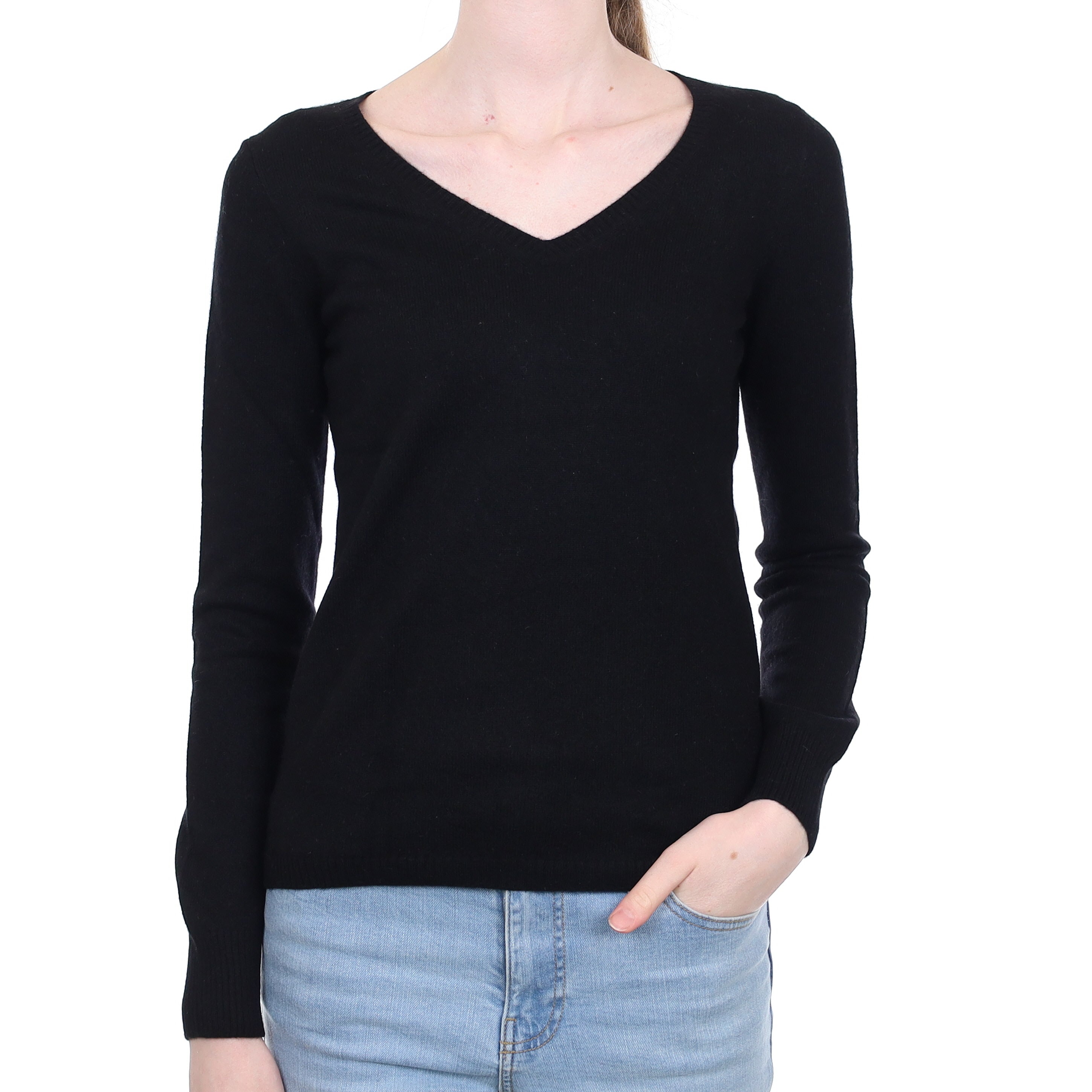 Black Cashmere V Neck Jumper Extra Small