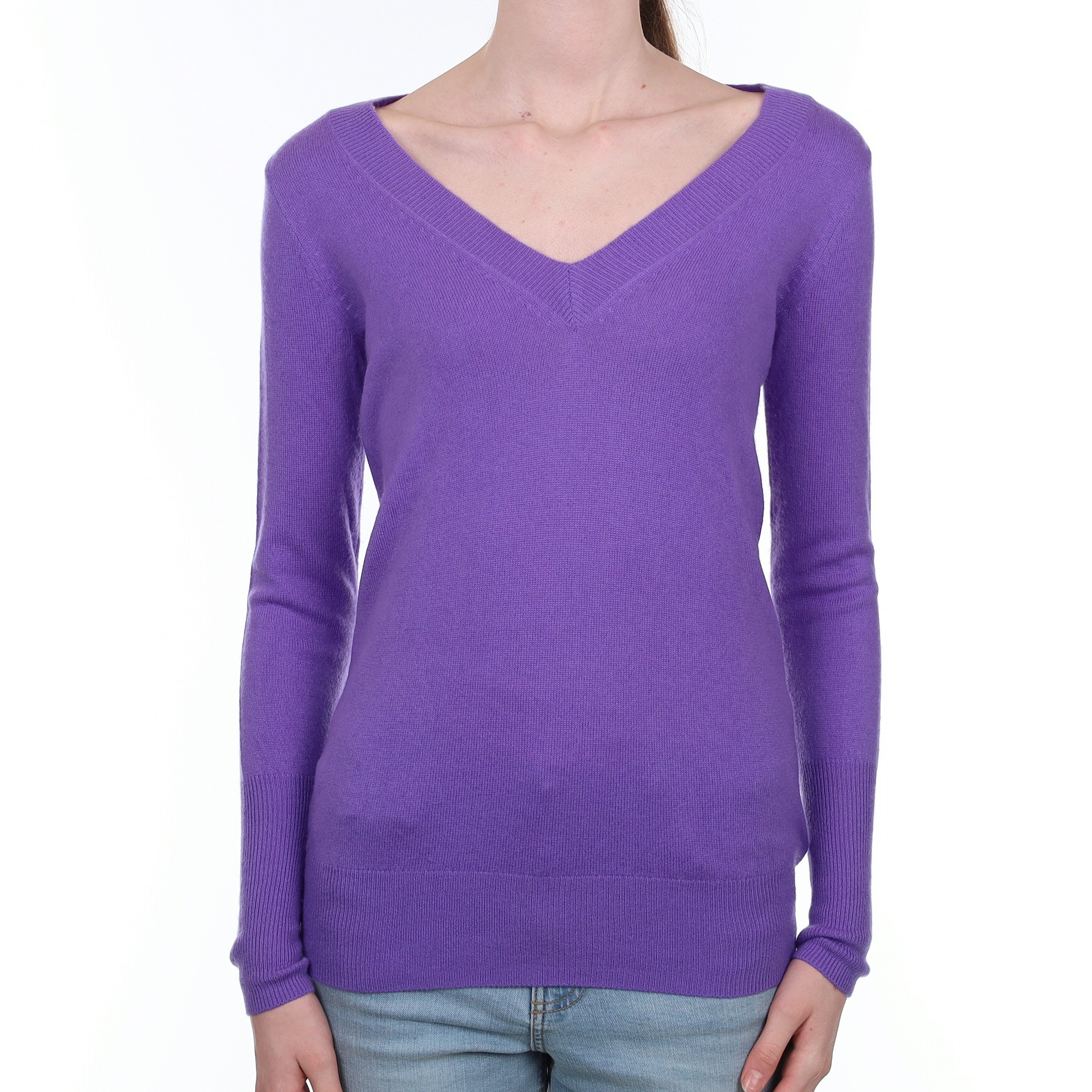 Amethyst Purple Cashmere V Neck Jumper Extra Small