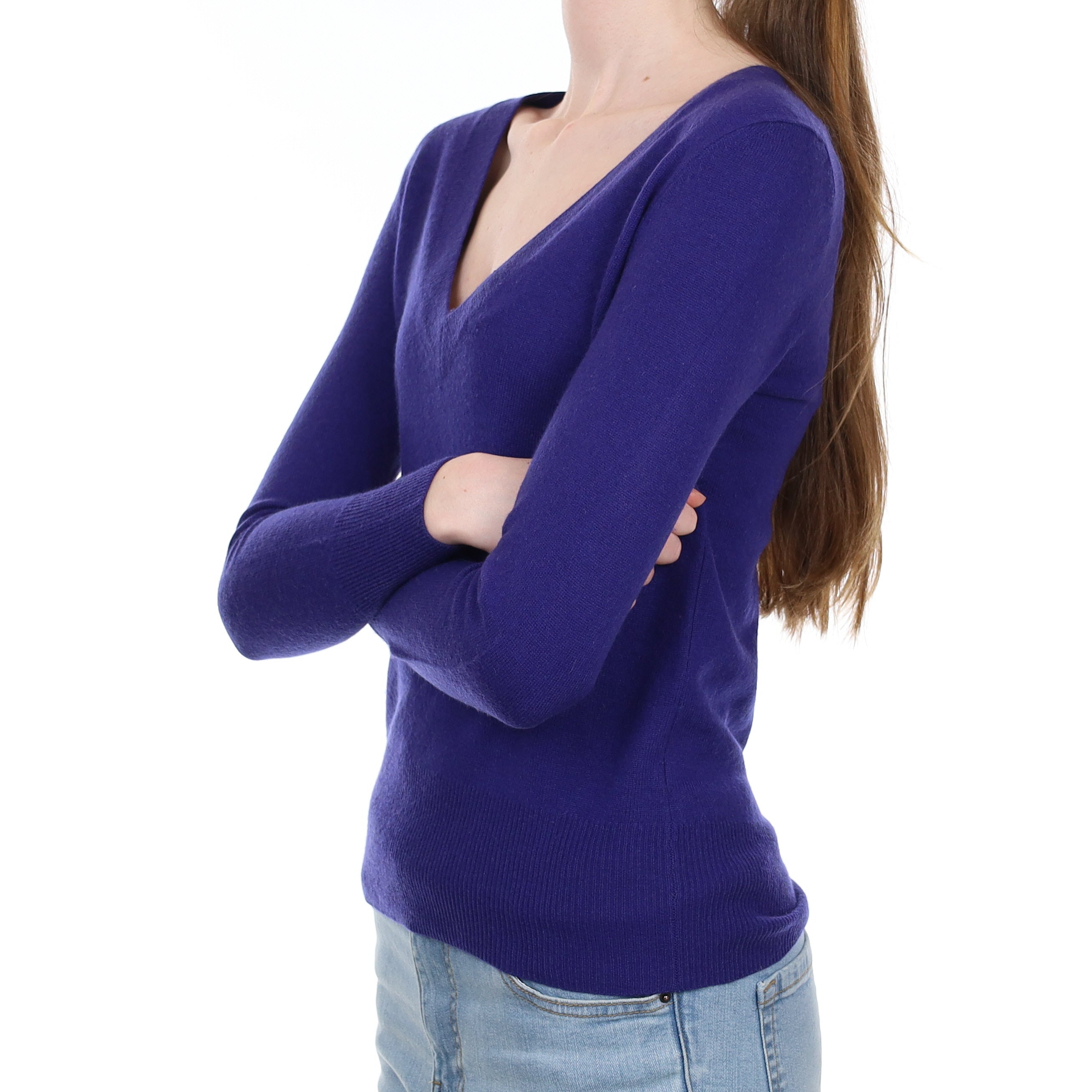 Indigo Blue Cashmere V-Neck Jumper Extra Small