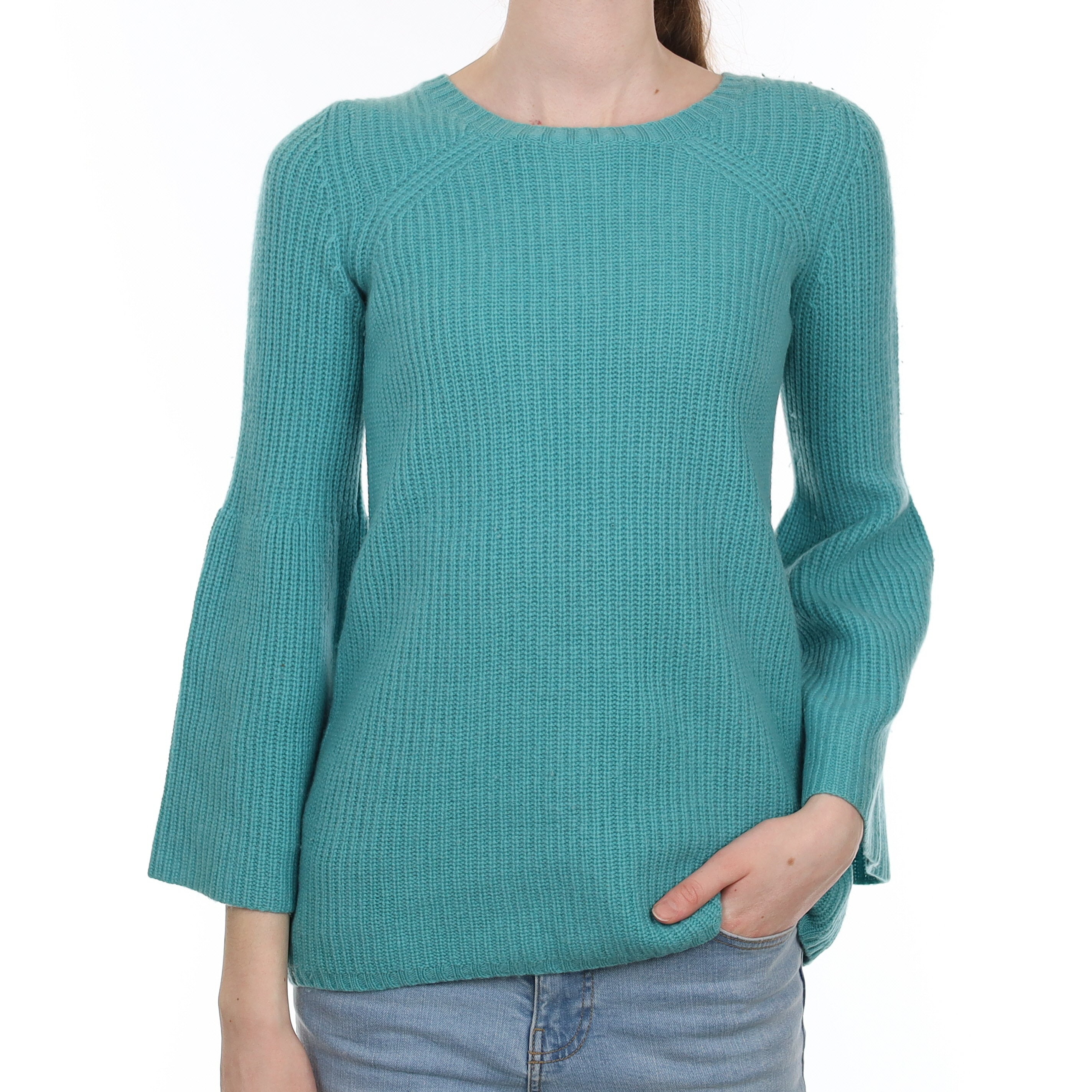 Aqua Green Chunky Cashmere Crew Neck Jumper Extra Small