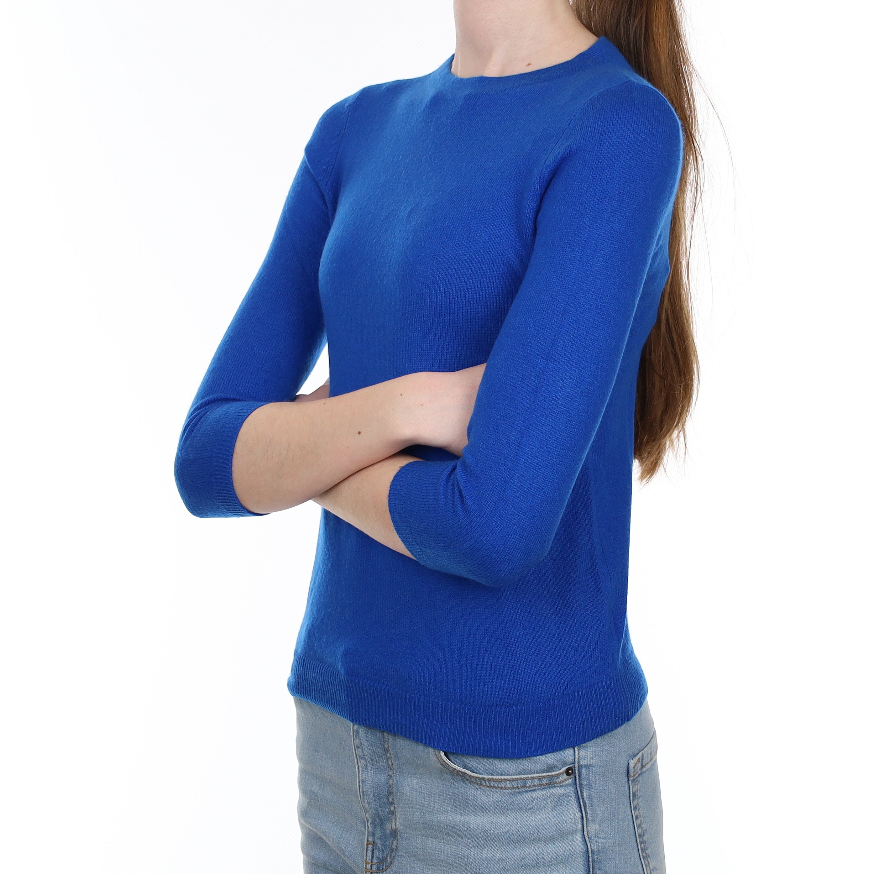 Electric Blue Cashmere High Crew Neck Jumper Extra Small