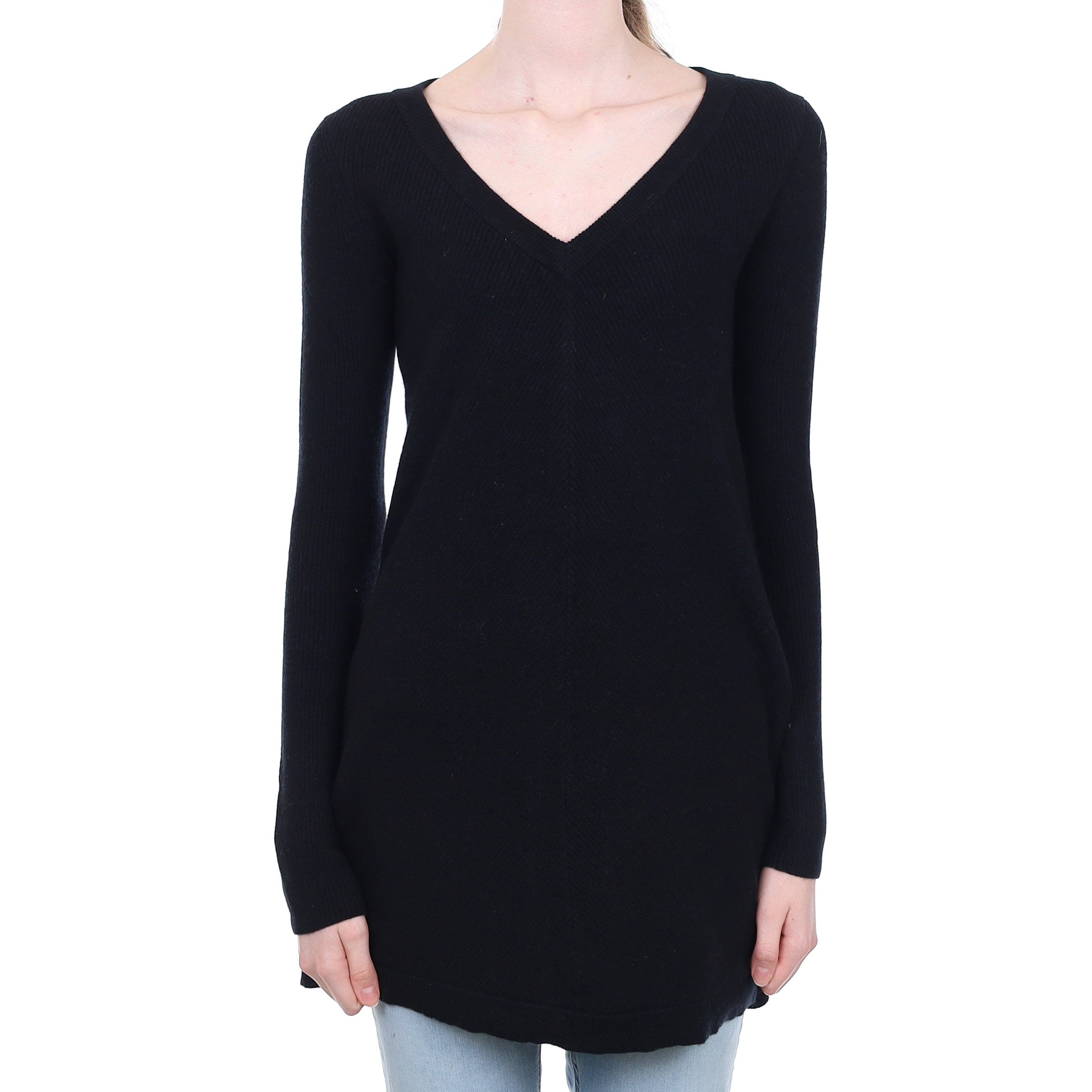 Black Cashmere Longline V Neck Jumper Extra Small