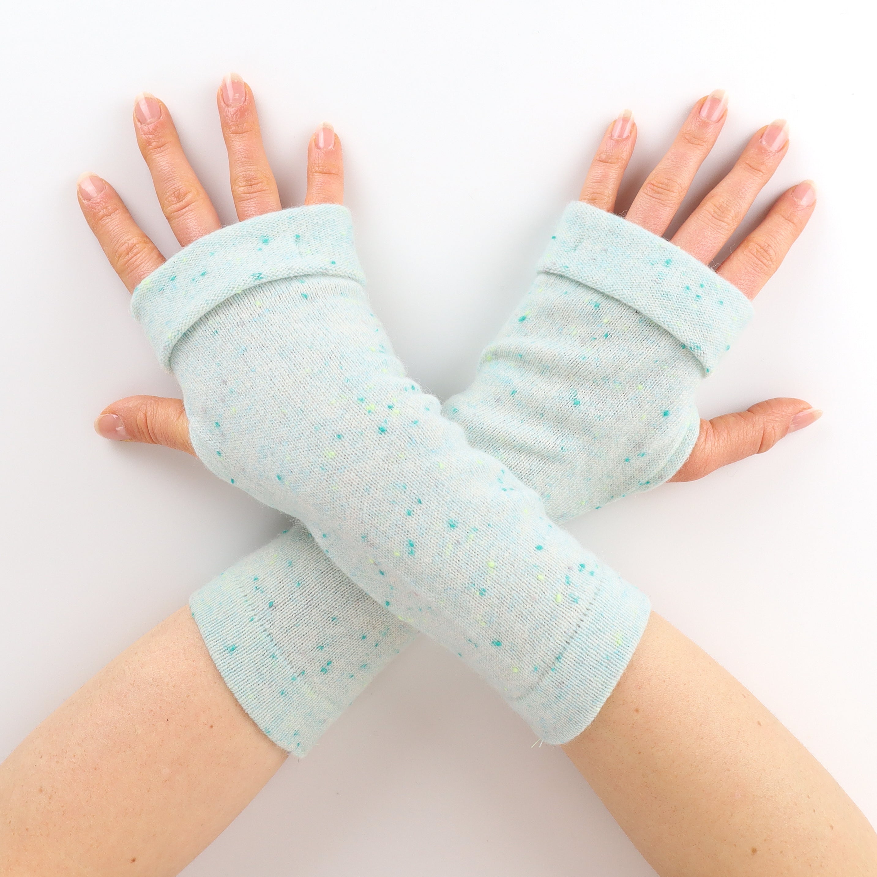 Ocean Green Speckled Fingerless Gloves