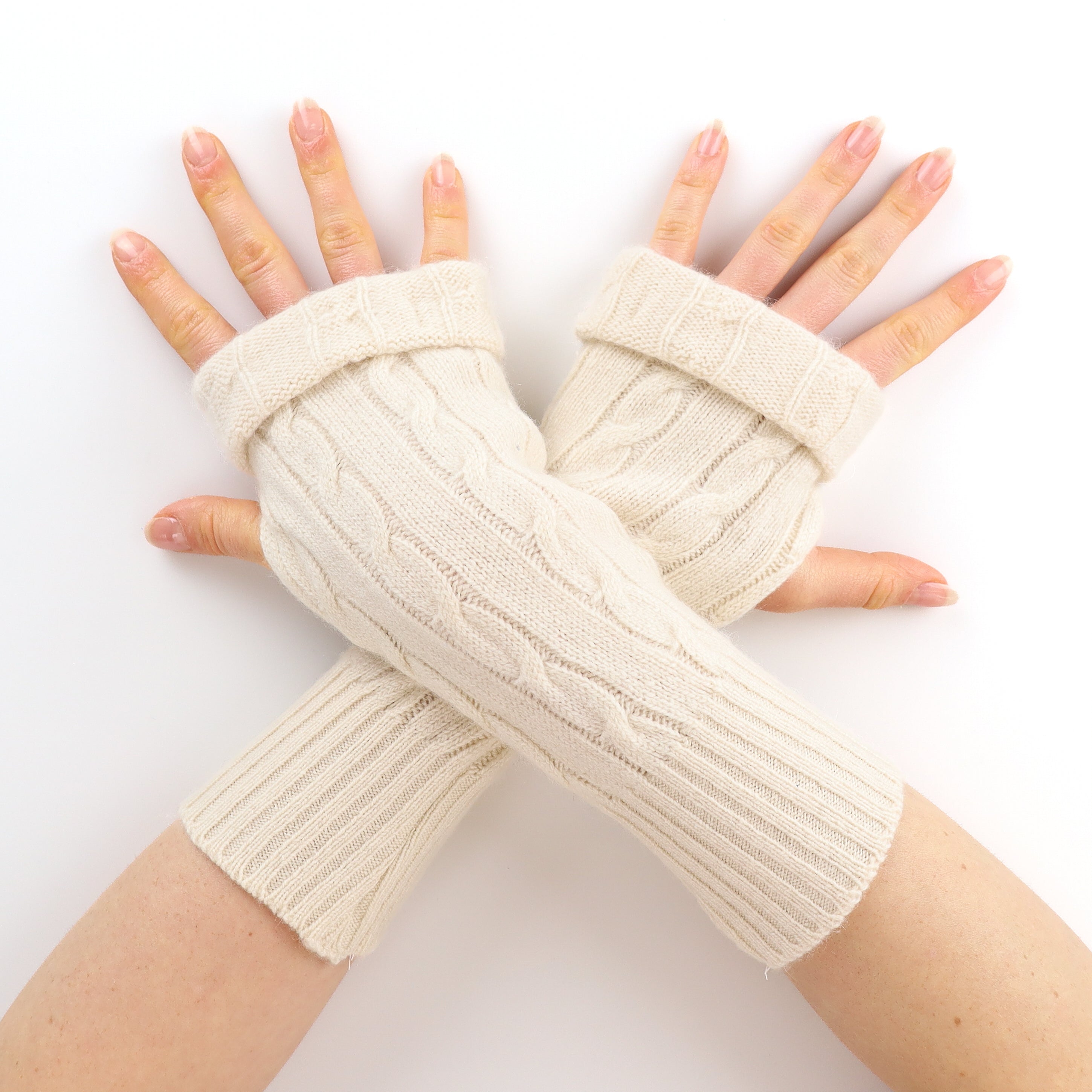 Vanilla Cream Cable Fingerless Gloves