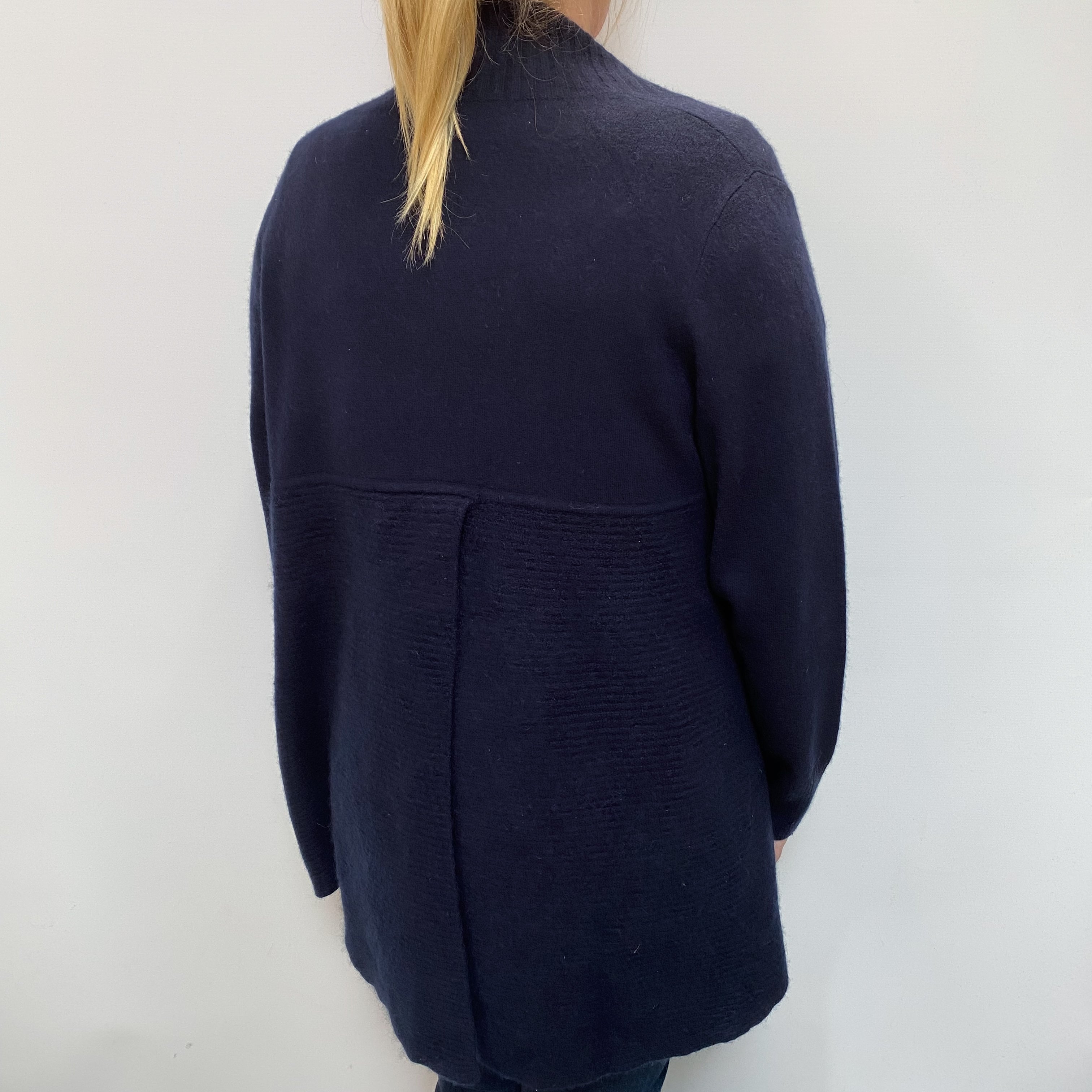 Navy Cashmere Split Back Edge to Edge Cardigan Large