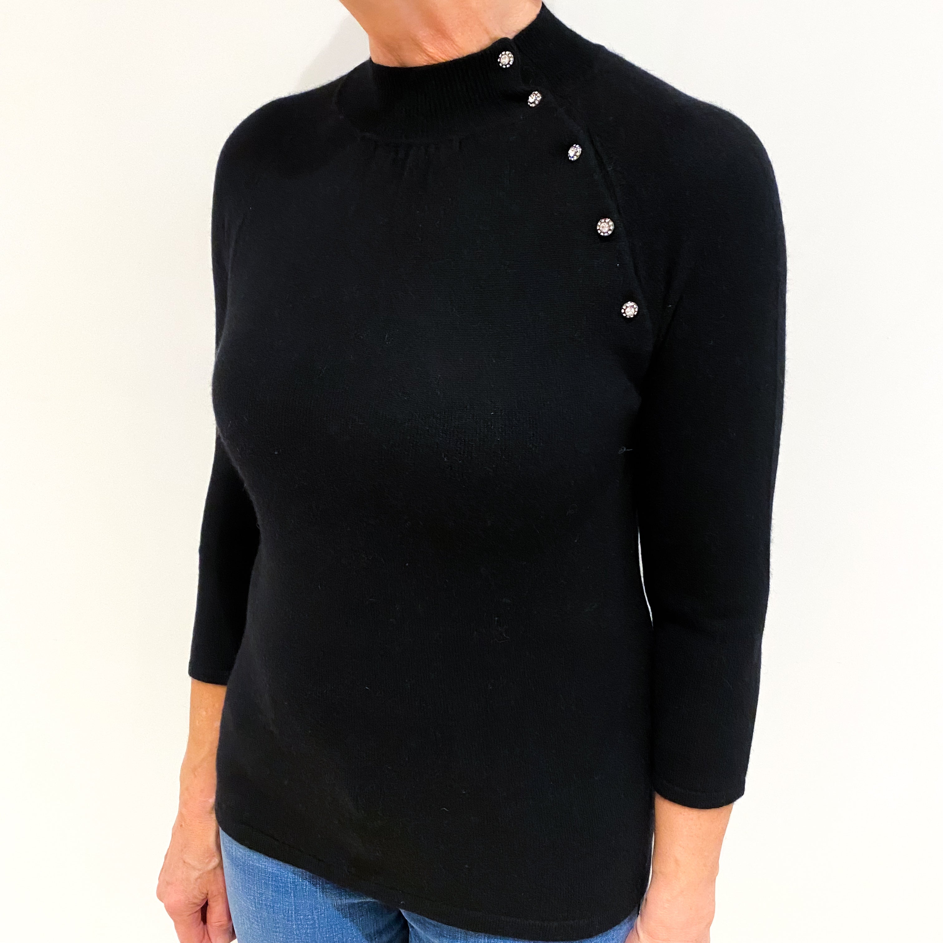 Black With Statement Buttons Cashmere Turtle Neck Jumper Medium