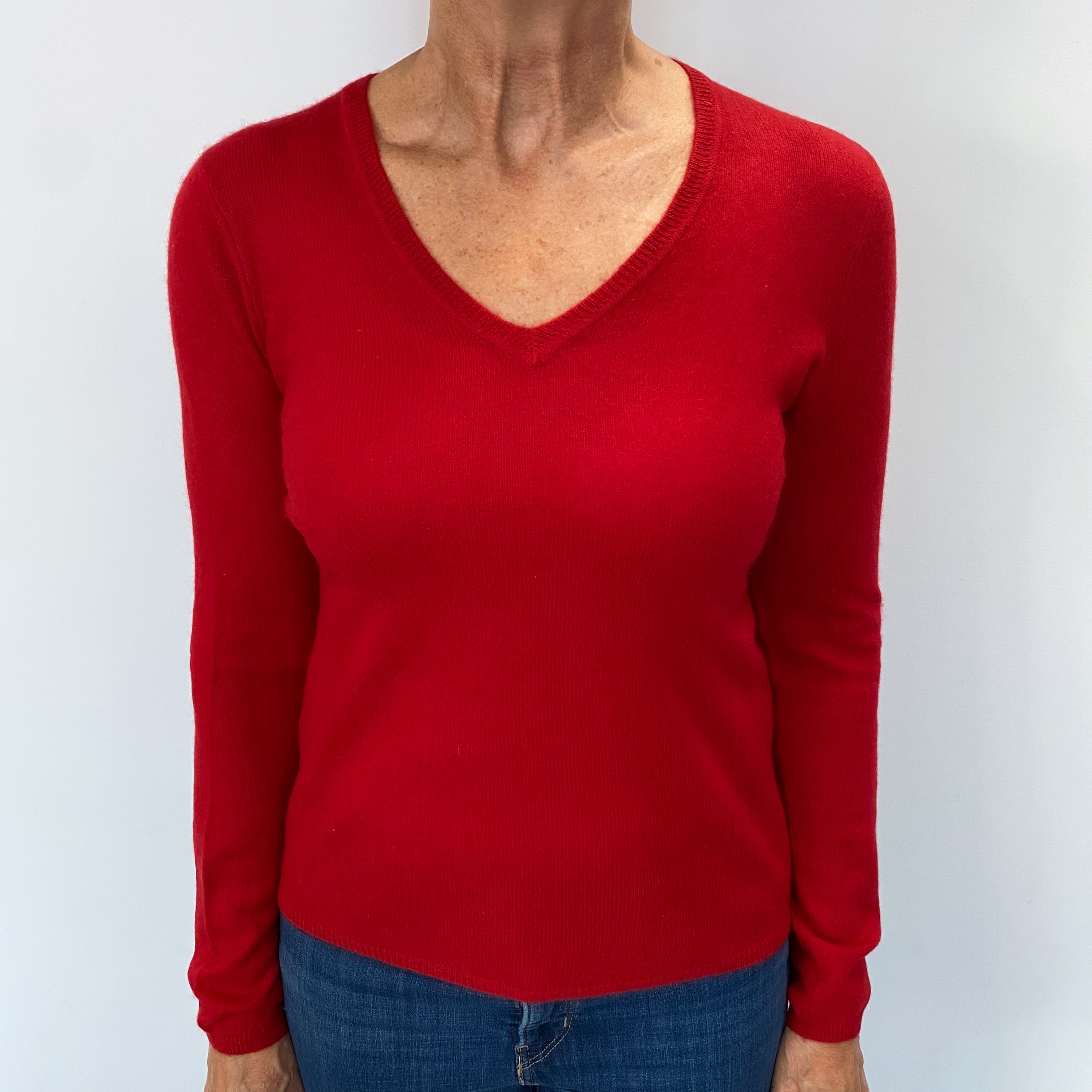 Scarlet Red Cashmere V Neck Jumper Medium