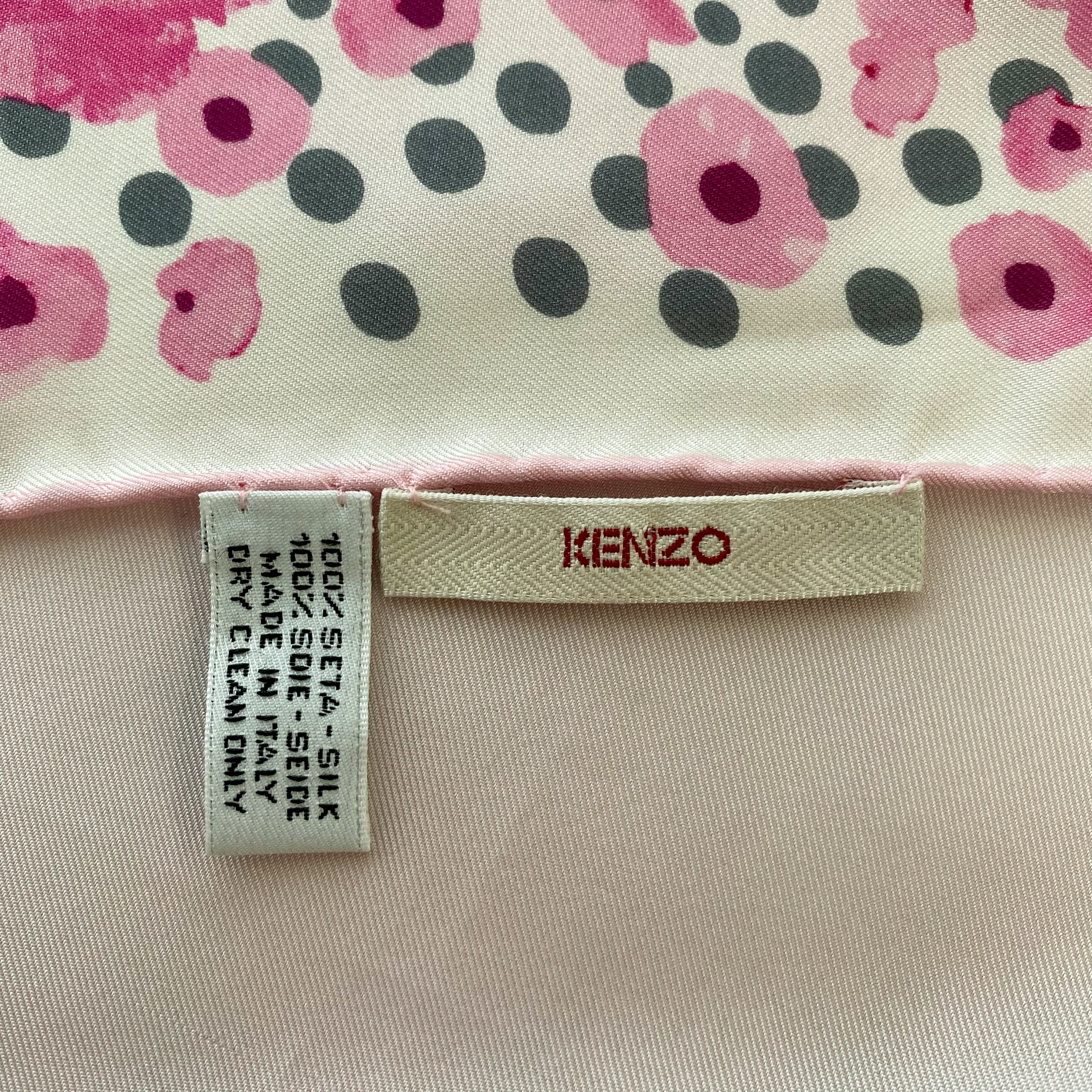 Kenzo Pink Flower Designer Silk Scarf