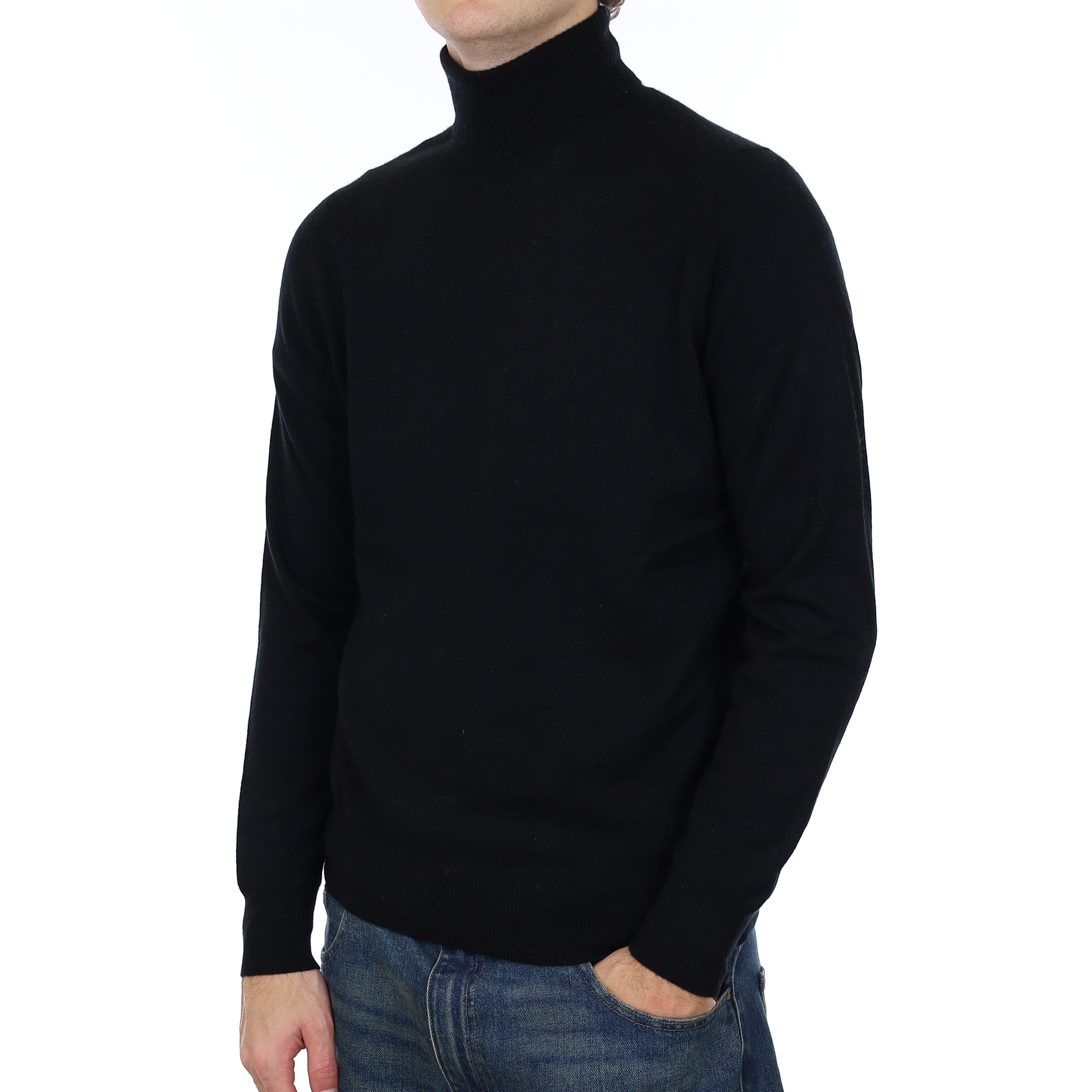 Men’s Black Cashmere Polo Neck Jumper Medium