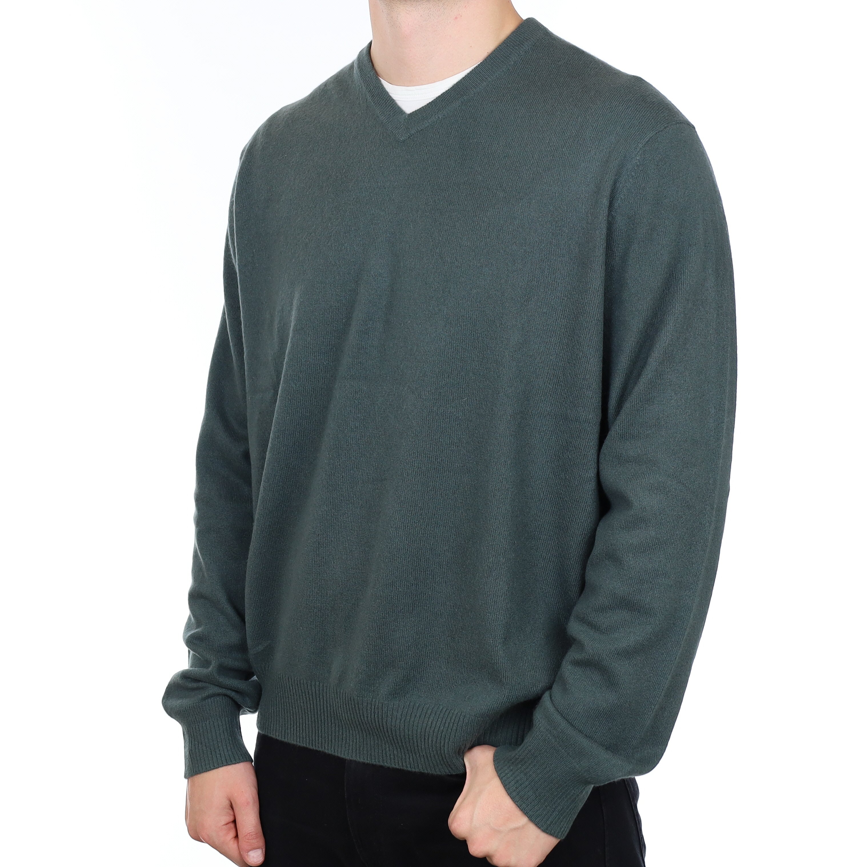 Men’s Spruce Green Cashmere V Neck Jumper XXL