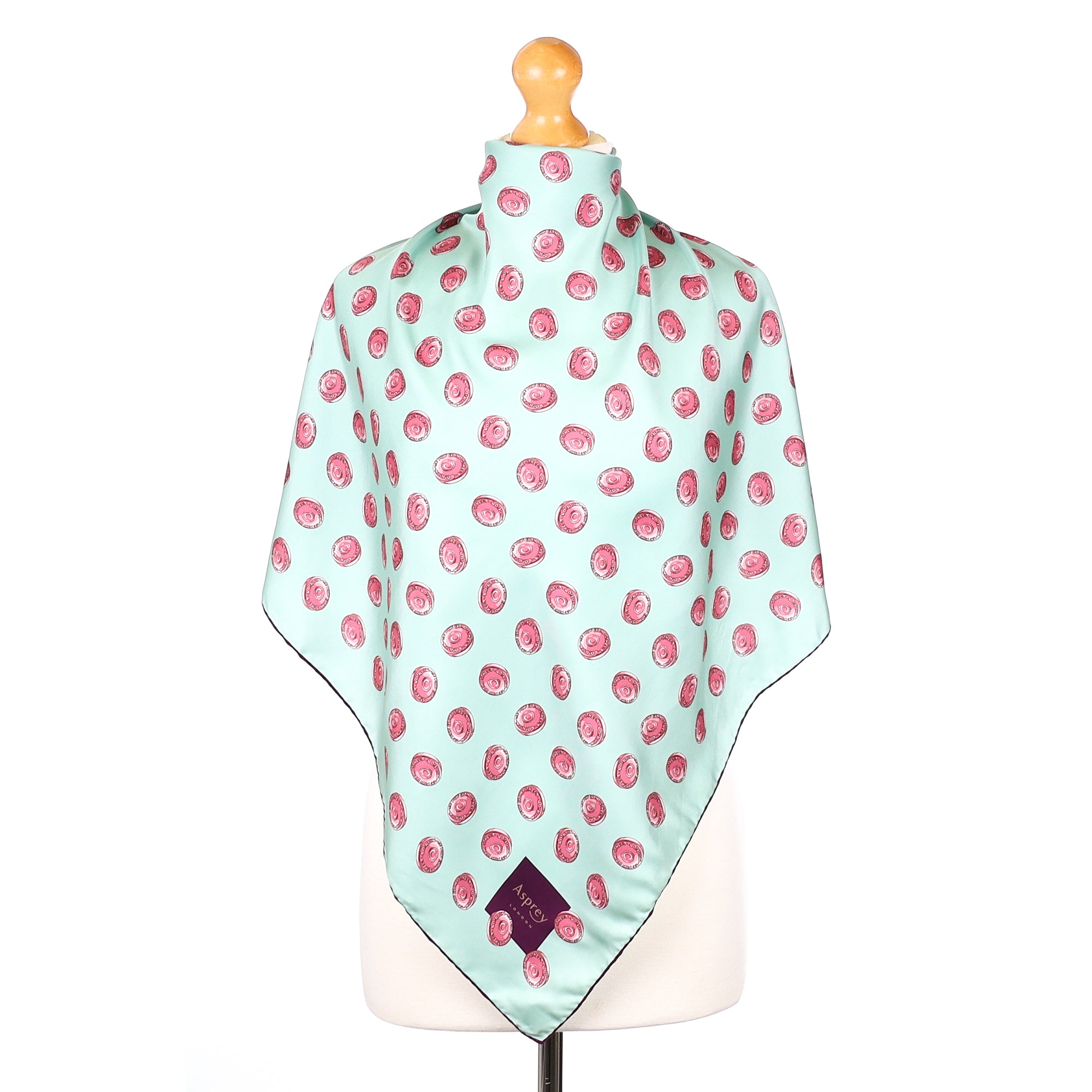Asprey Aqua and Pink Design Silk Scarf