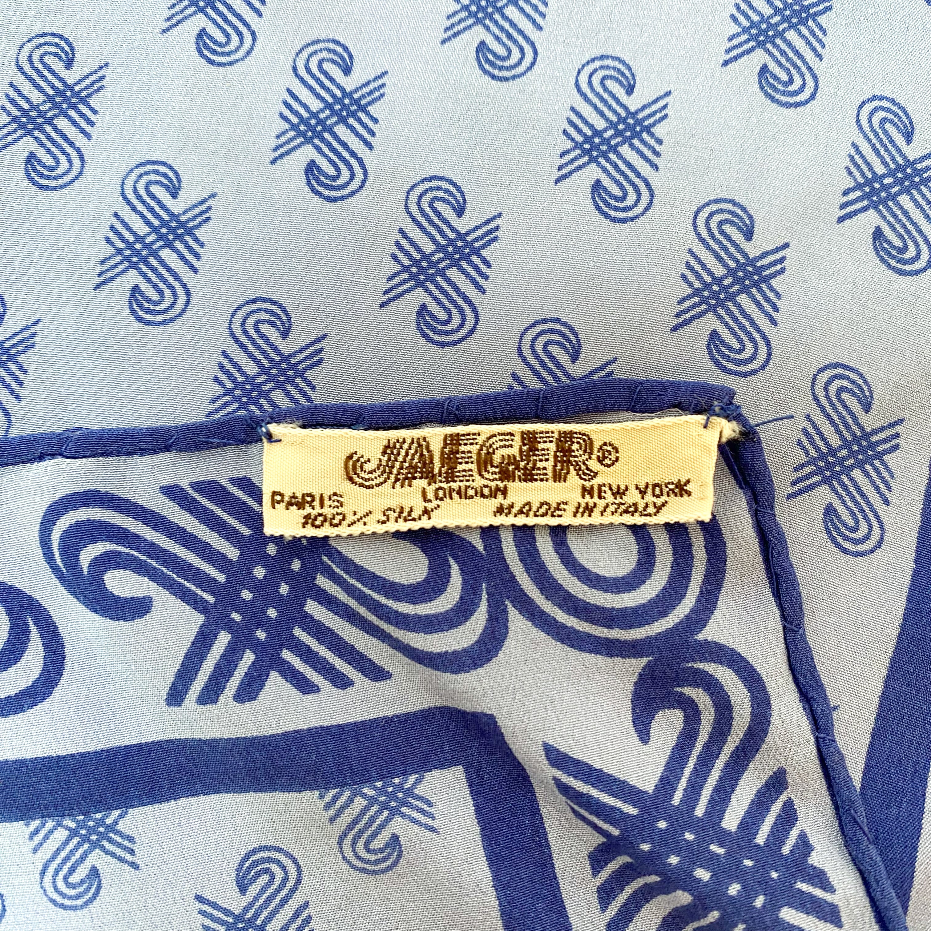 Jaeger Blue Tone Logo Silk Scarf
