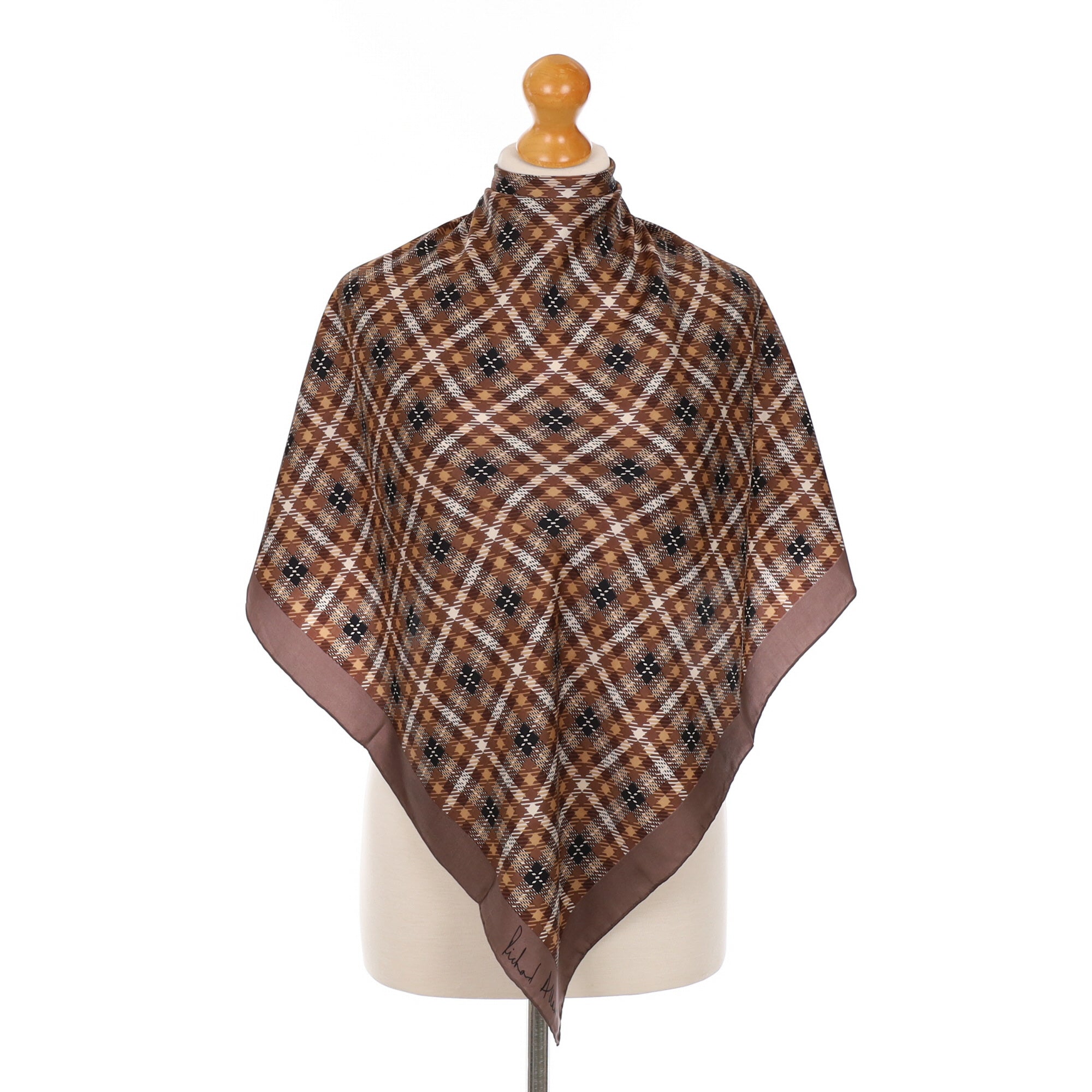 70’s Richard Allan Brown Check Silk Scarf