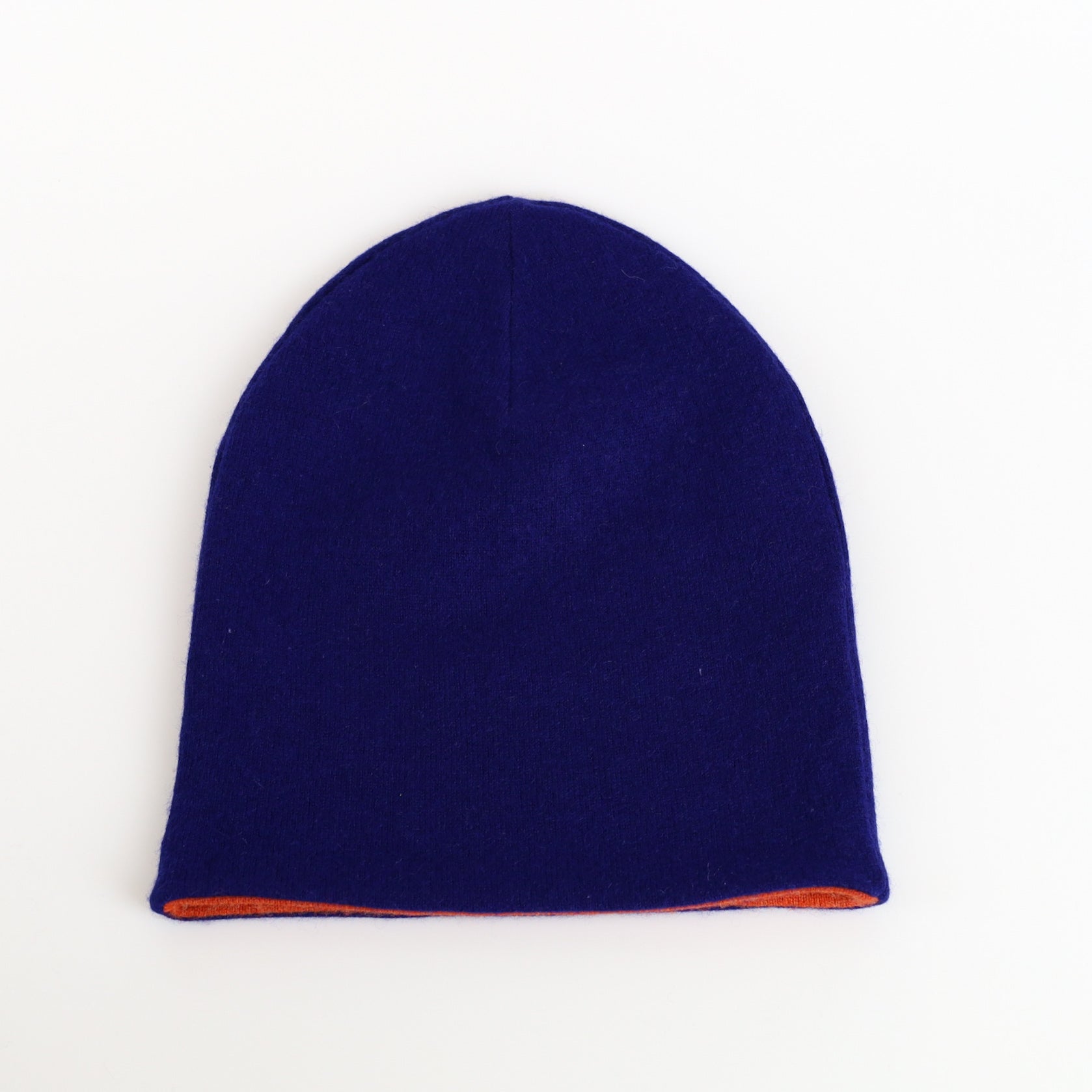 Cobalt Blue and Orange Reversible Cashmere Beanie Hat