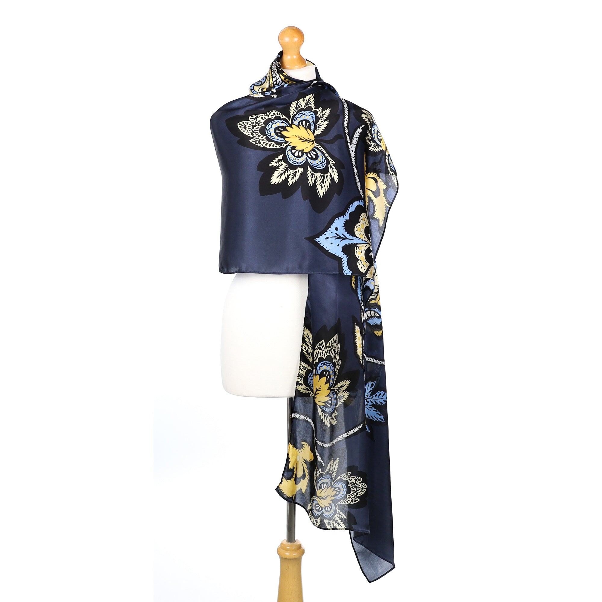 Brand New Jigsaw Blue and Yellow Floral Silk Scarf