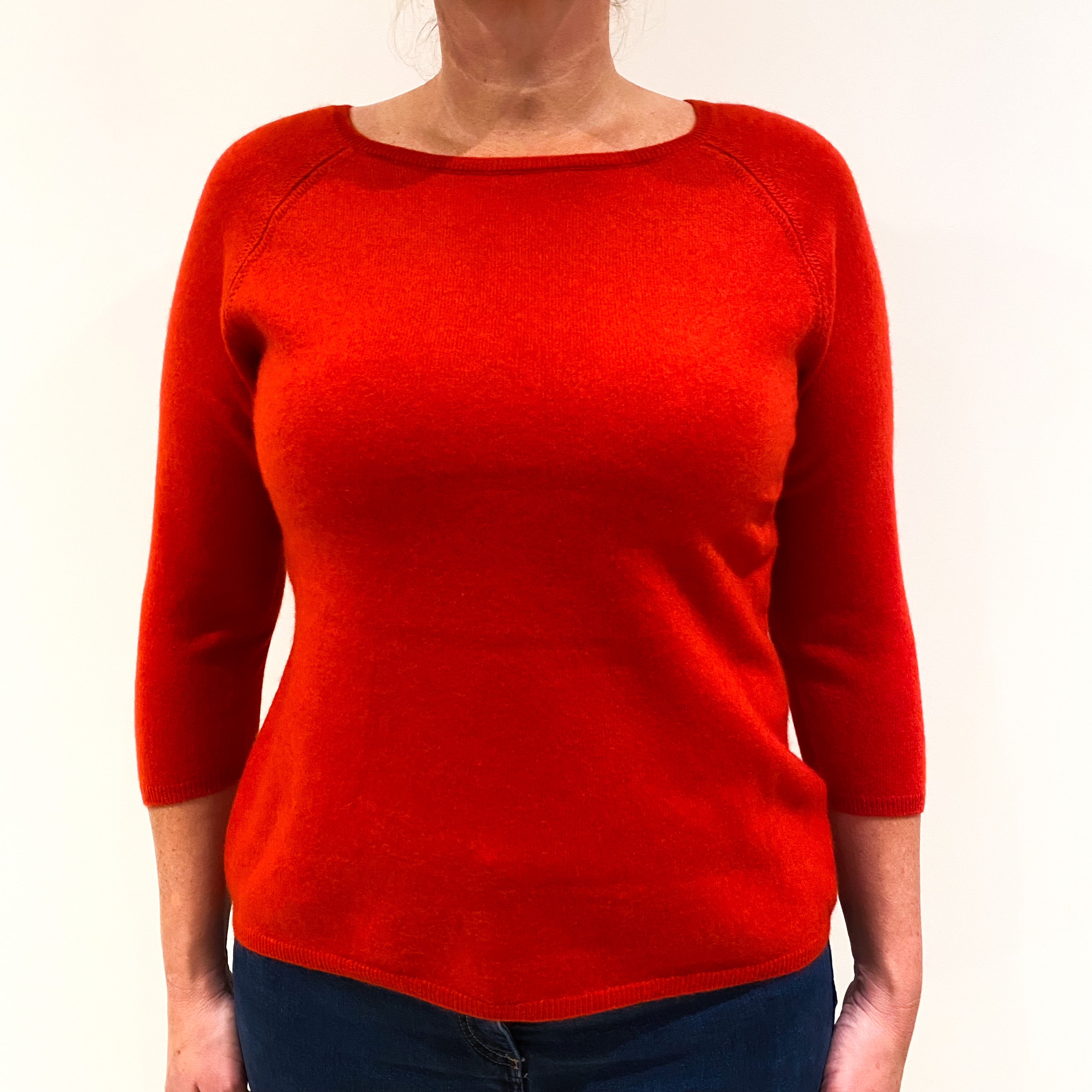 Post Box Red 3/4 Sleeve Cashmere Boat Neck Jumper Large