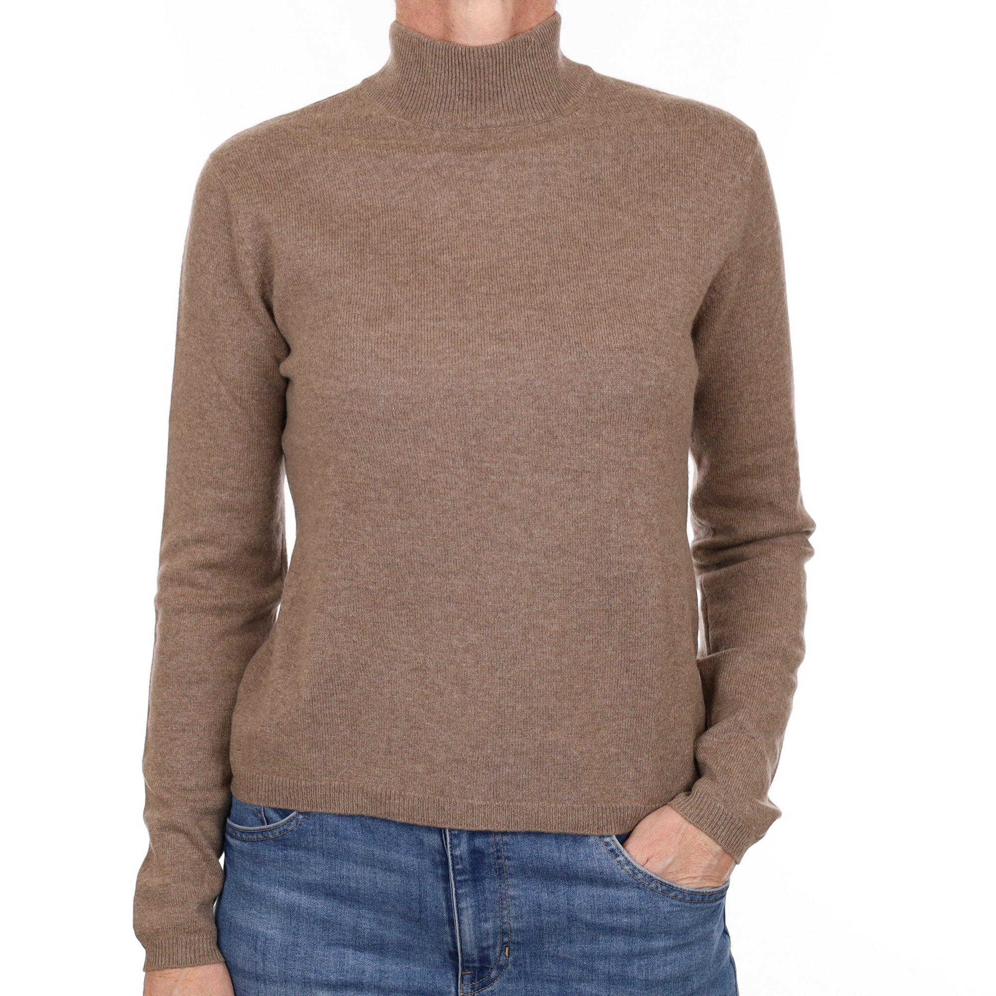 Taupe Brown Cashmere Turtle Neck Jumper Small