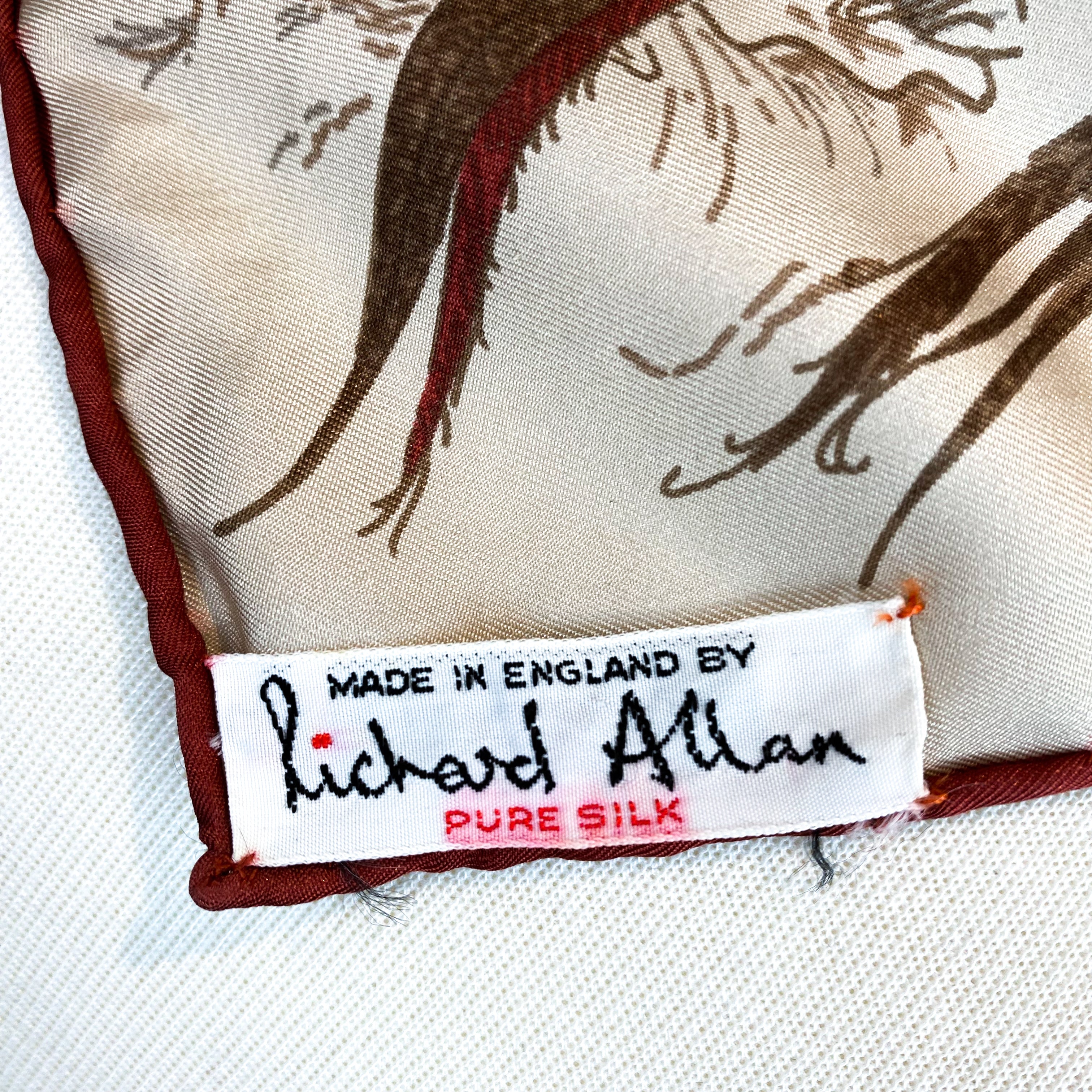 1970s Richard Allan Bird Design Vintage Silk Scarf