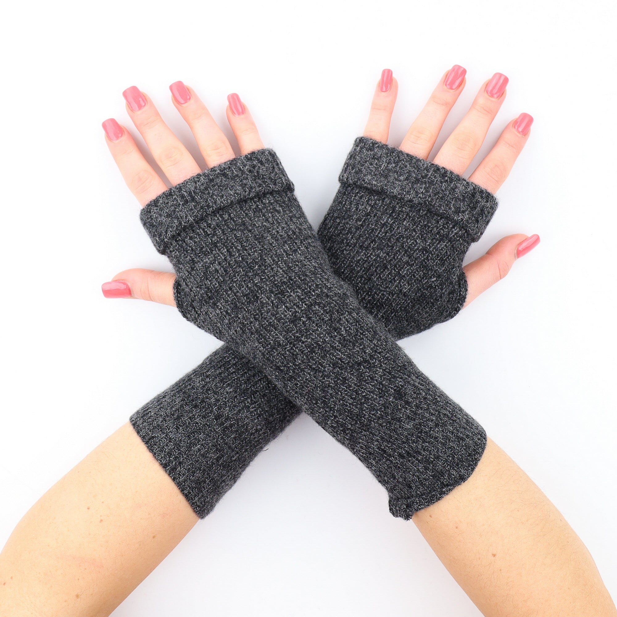 Black Marl Ribbed Fingerless Gloves
