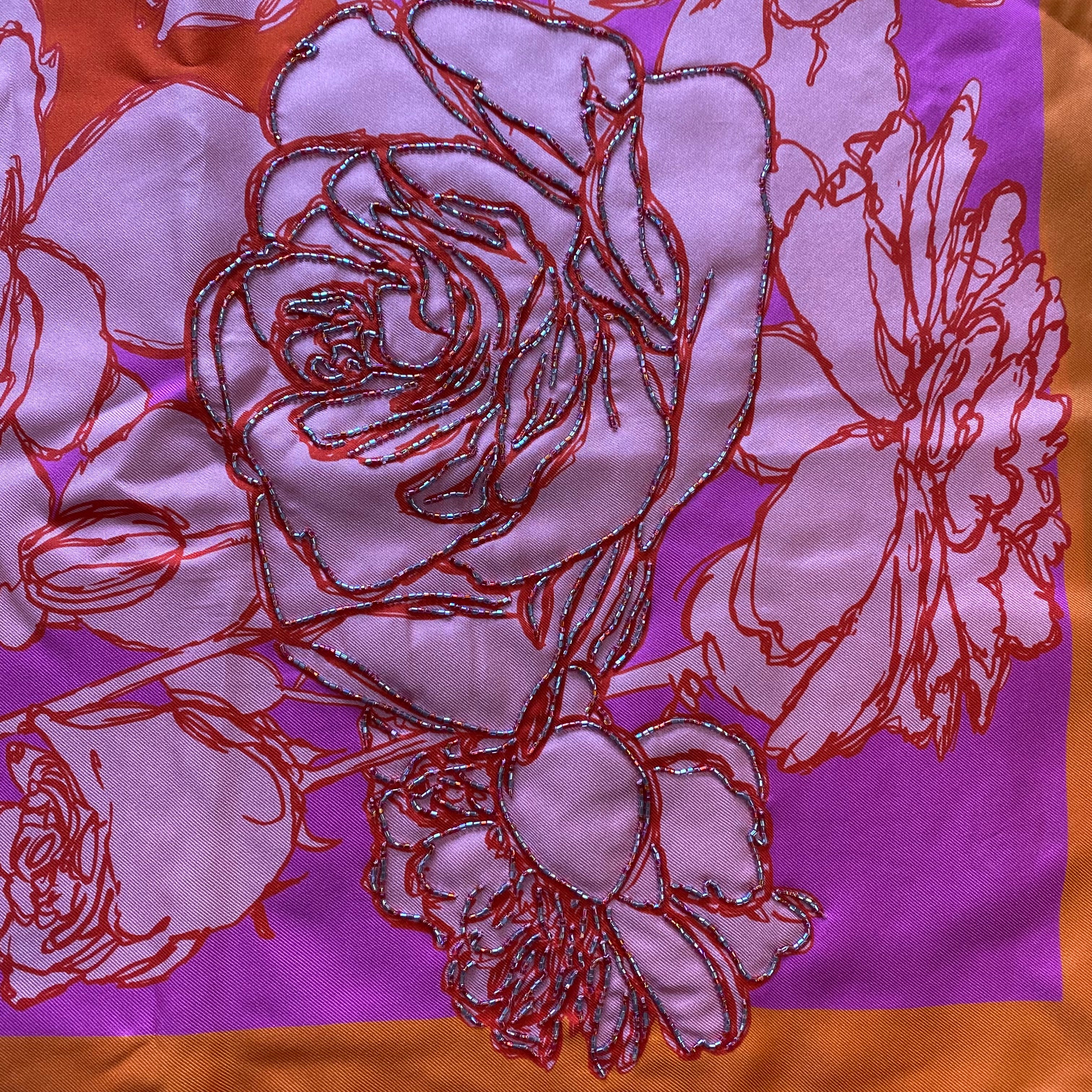 Unworn Boxed Chopard Floral Beaded Wrap Silk Scarf
