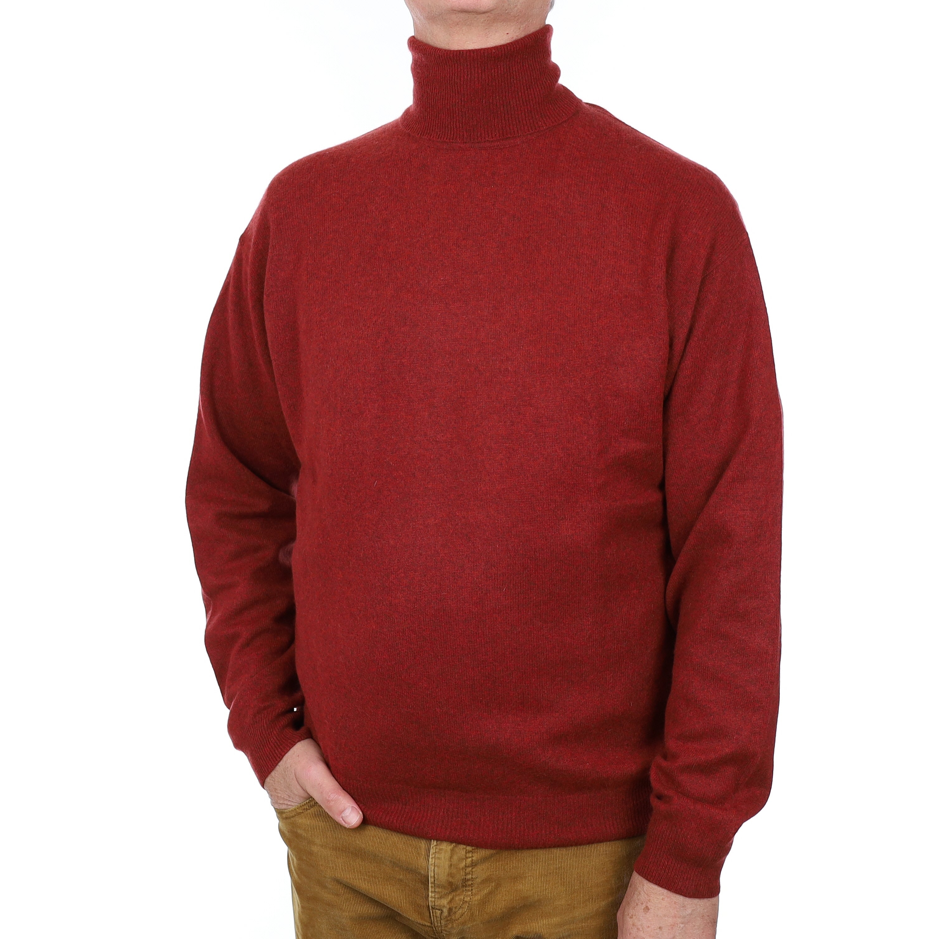 Men’s Paprika Red Cashmere Polo Neck Jumper Extra Large