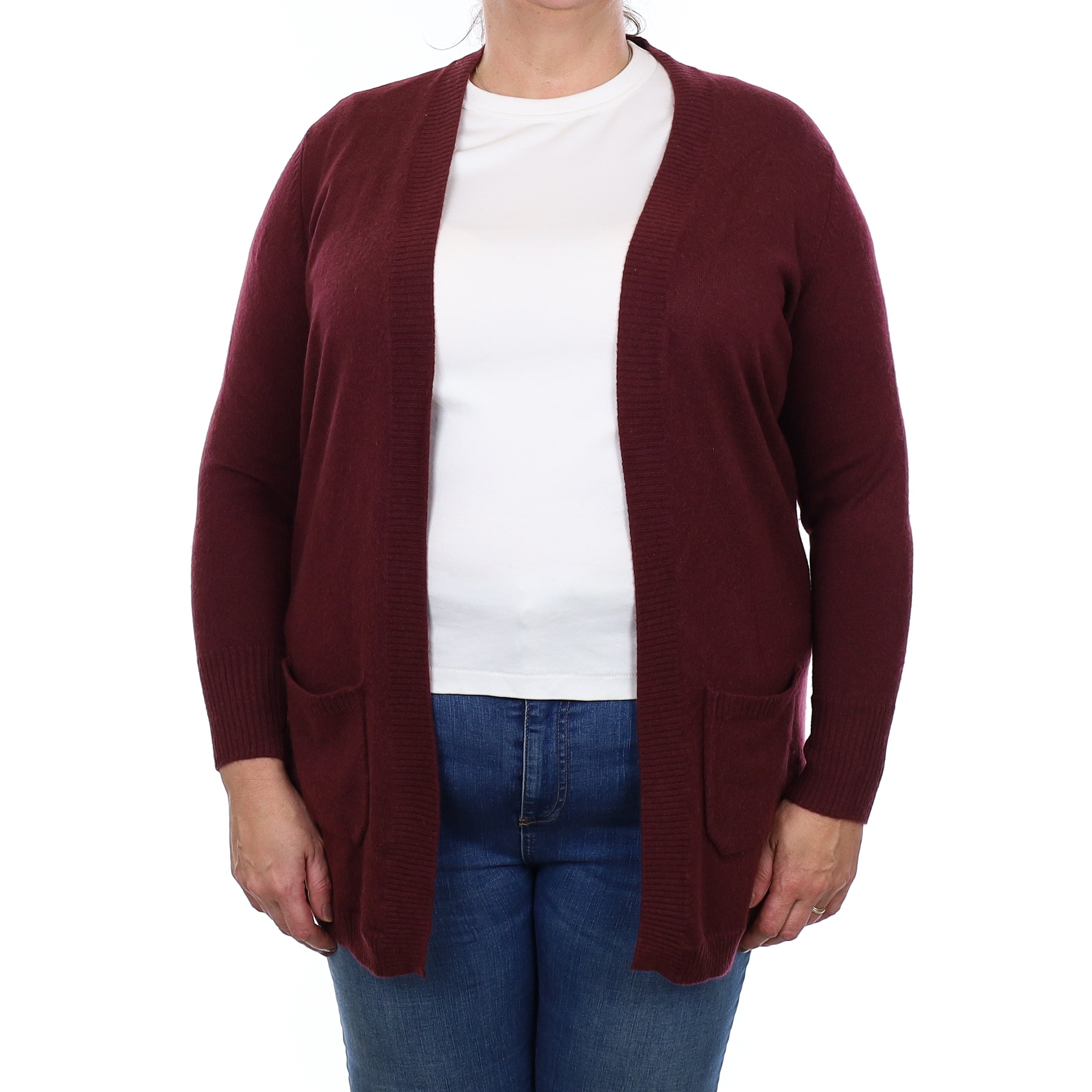 Mulberry Purple Cashmere Longline Edge to Edge Cardigan with Pockets Extra Large
