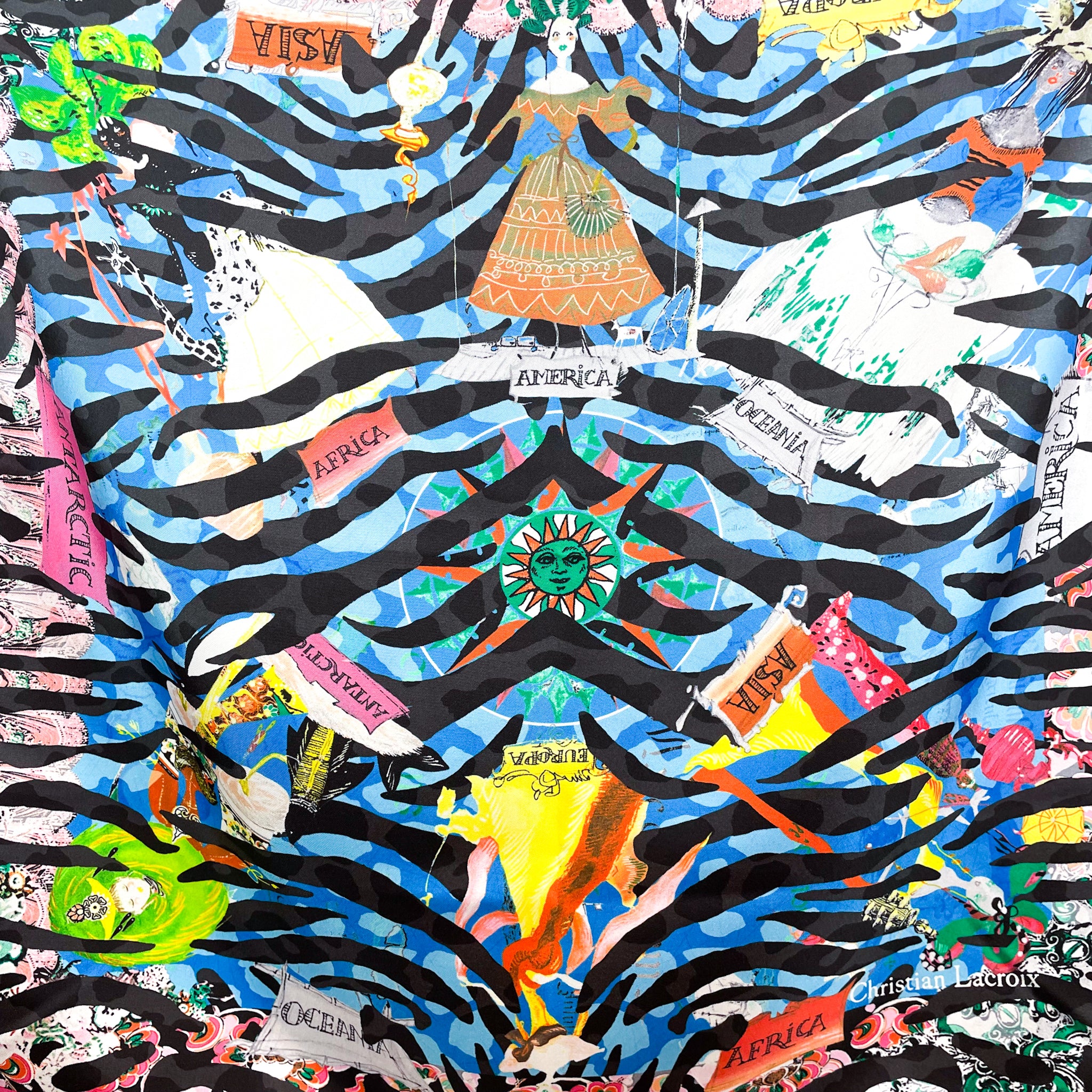 Christian Lacroix Continents of the World Designer Silk Scarf