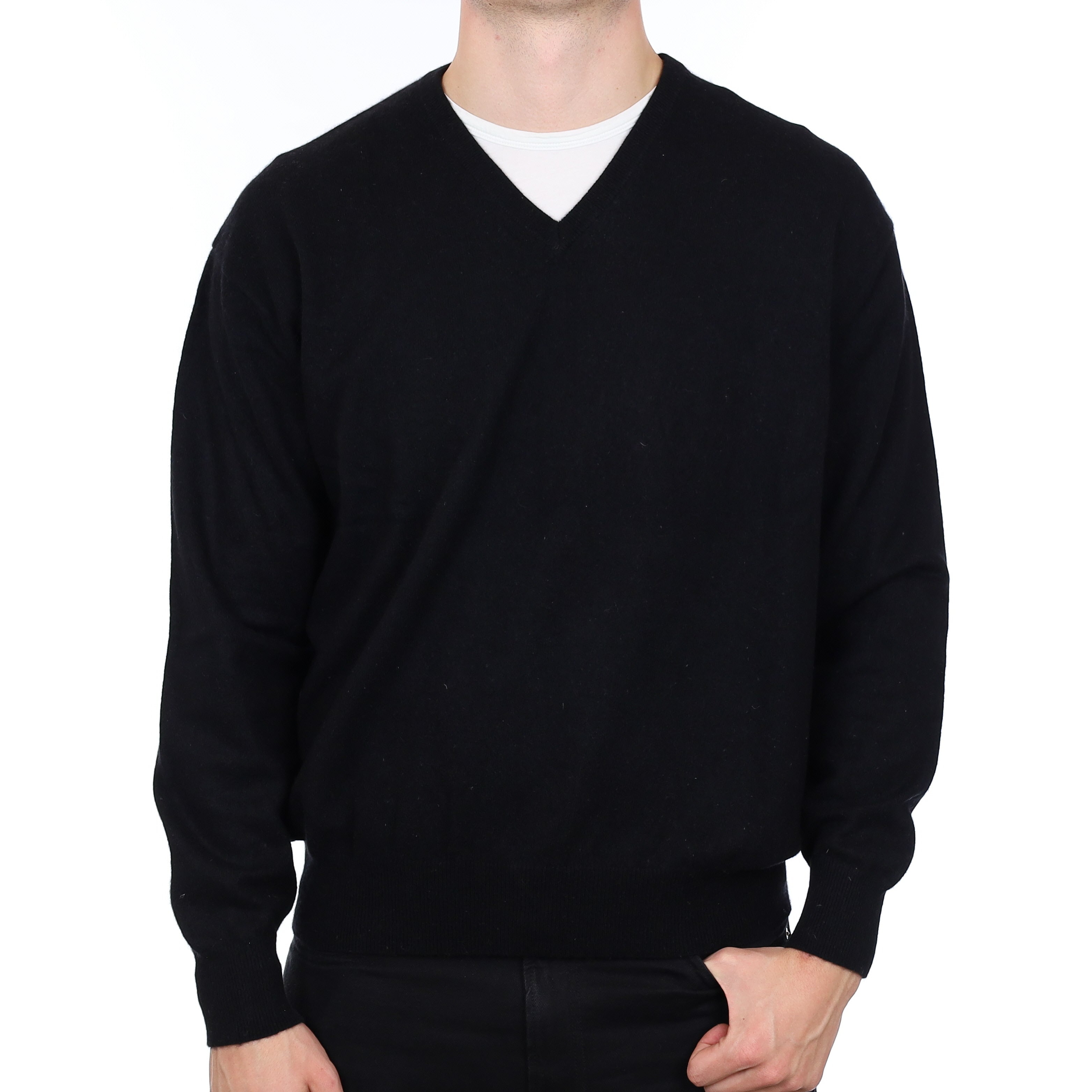 Men’s Black Cashmere V Neck Jumper Extra Large