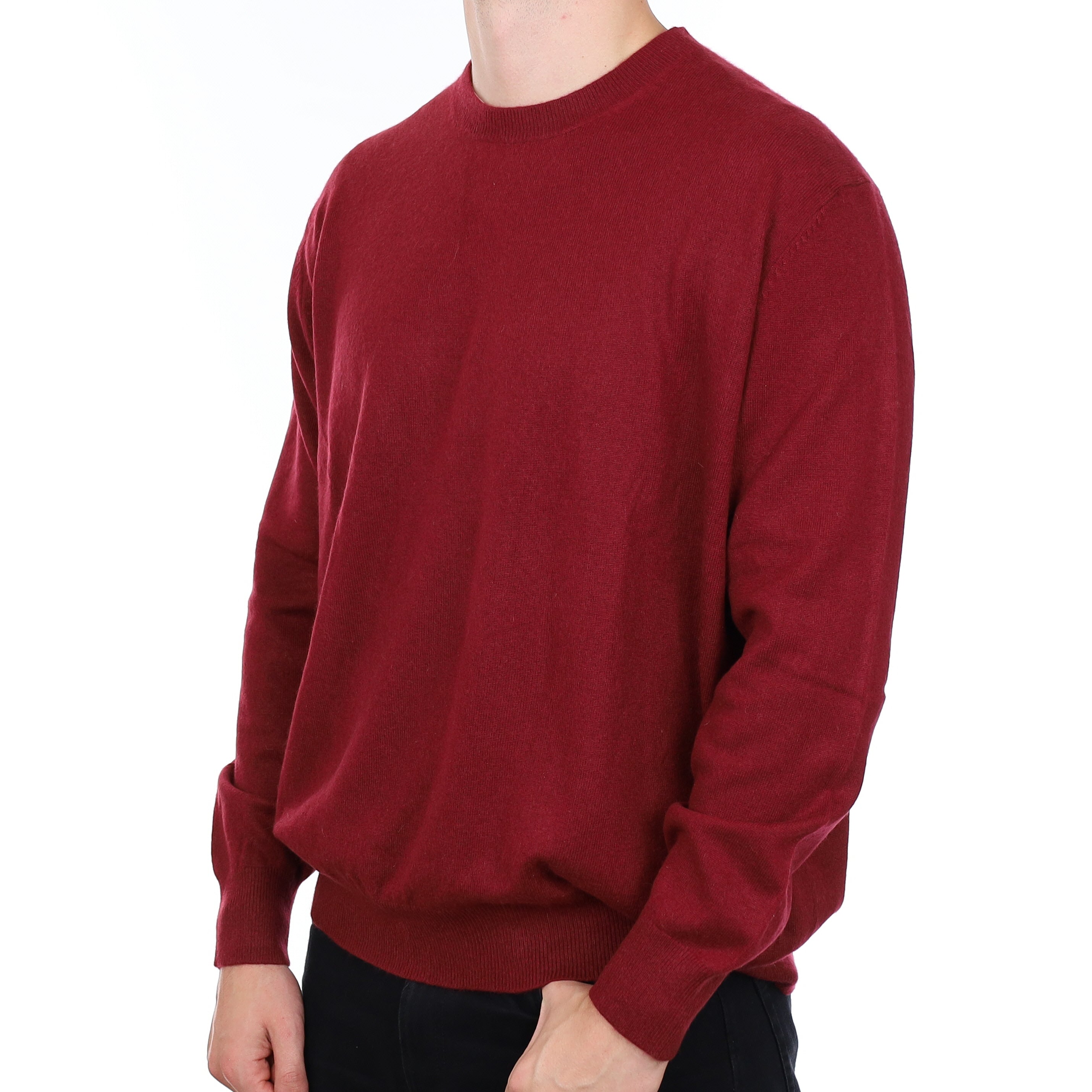 Men’s Burgundy Red Cashmere Crew Neck Jumper XXXL