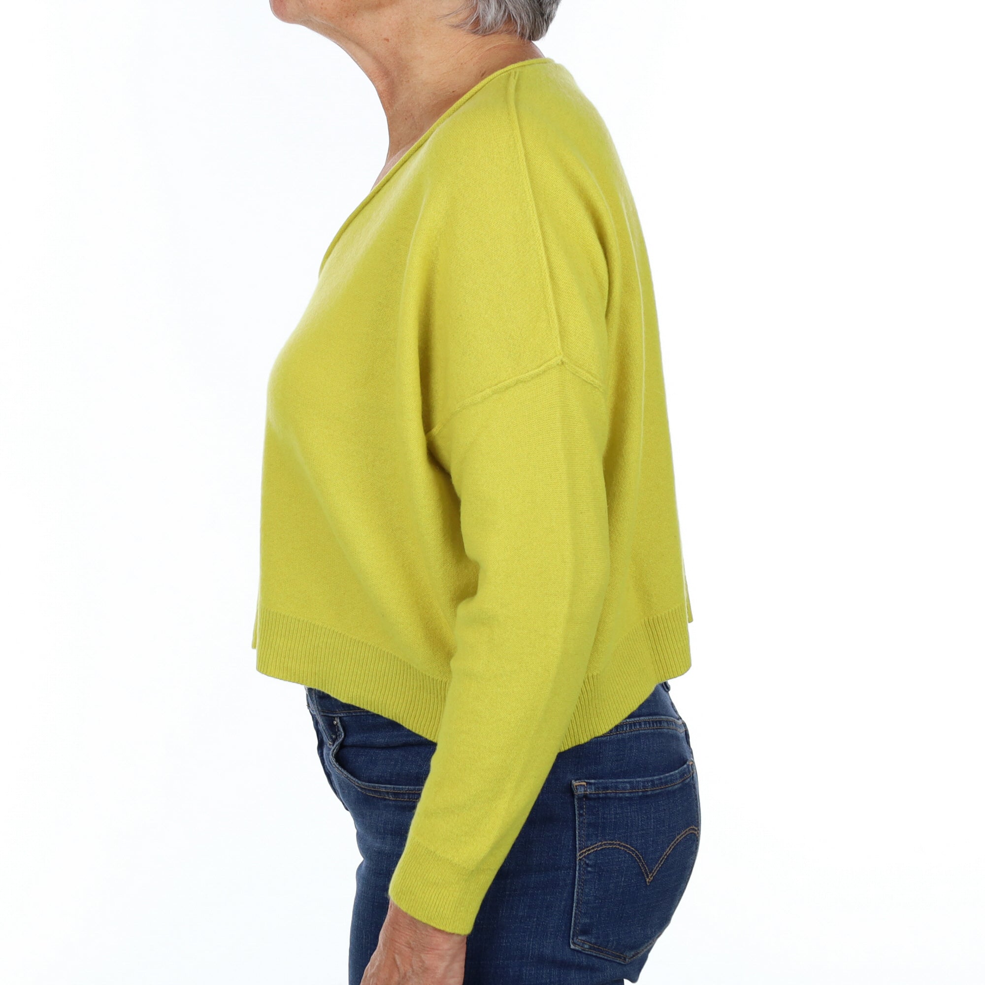 Lichen Yellow Cashmere Slouchy V Neck Jumper Medium