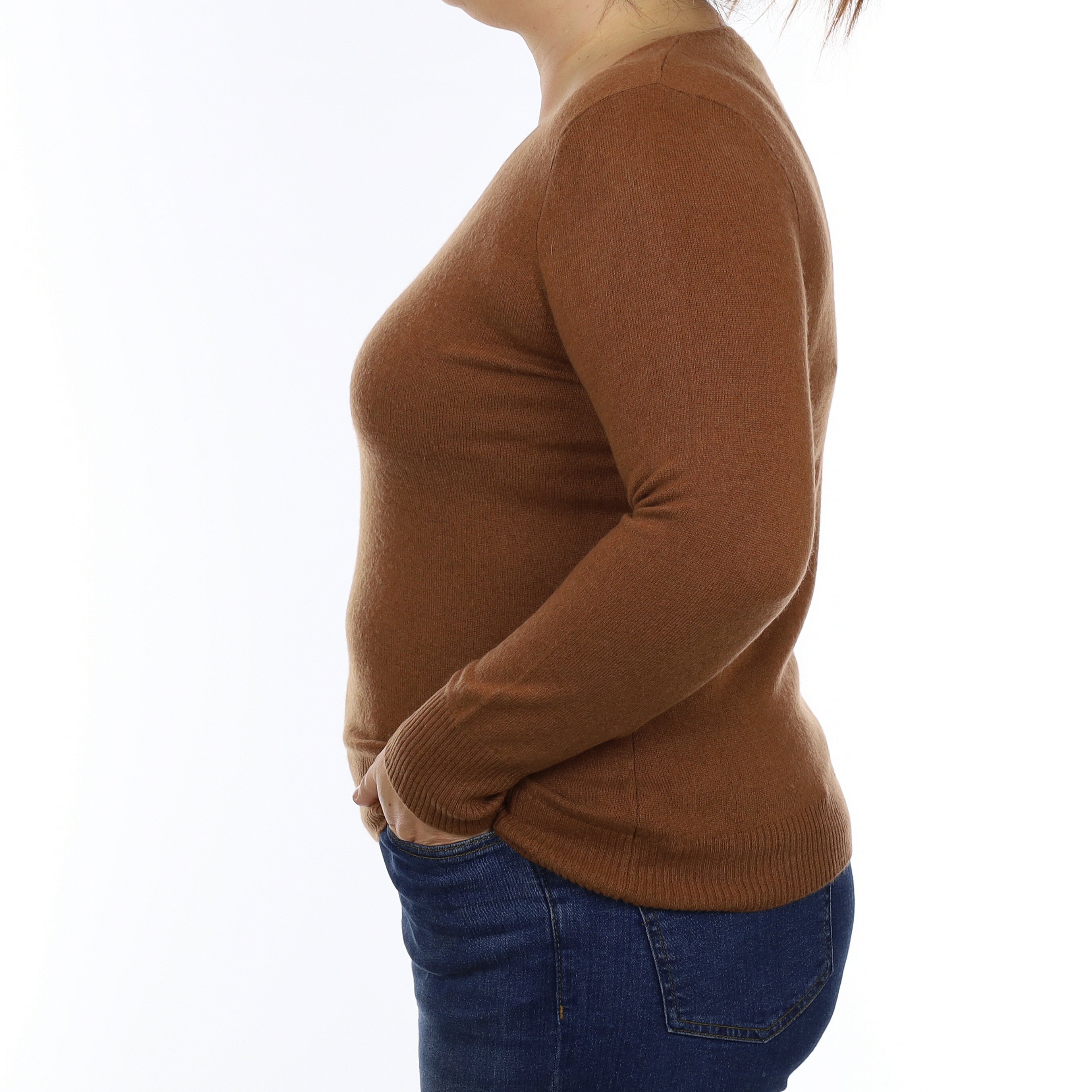 Chestnut Brown Cashmere V Neck Jumper Large