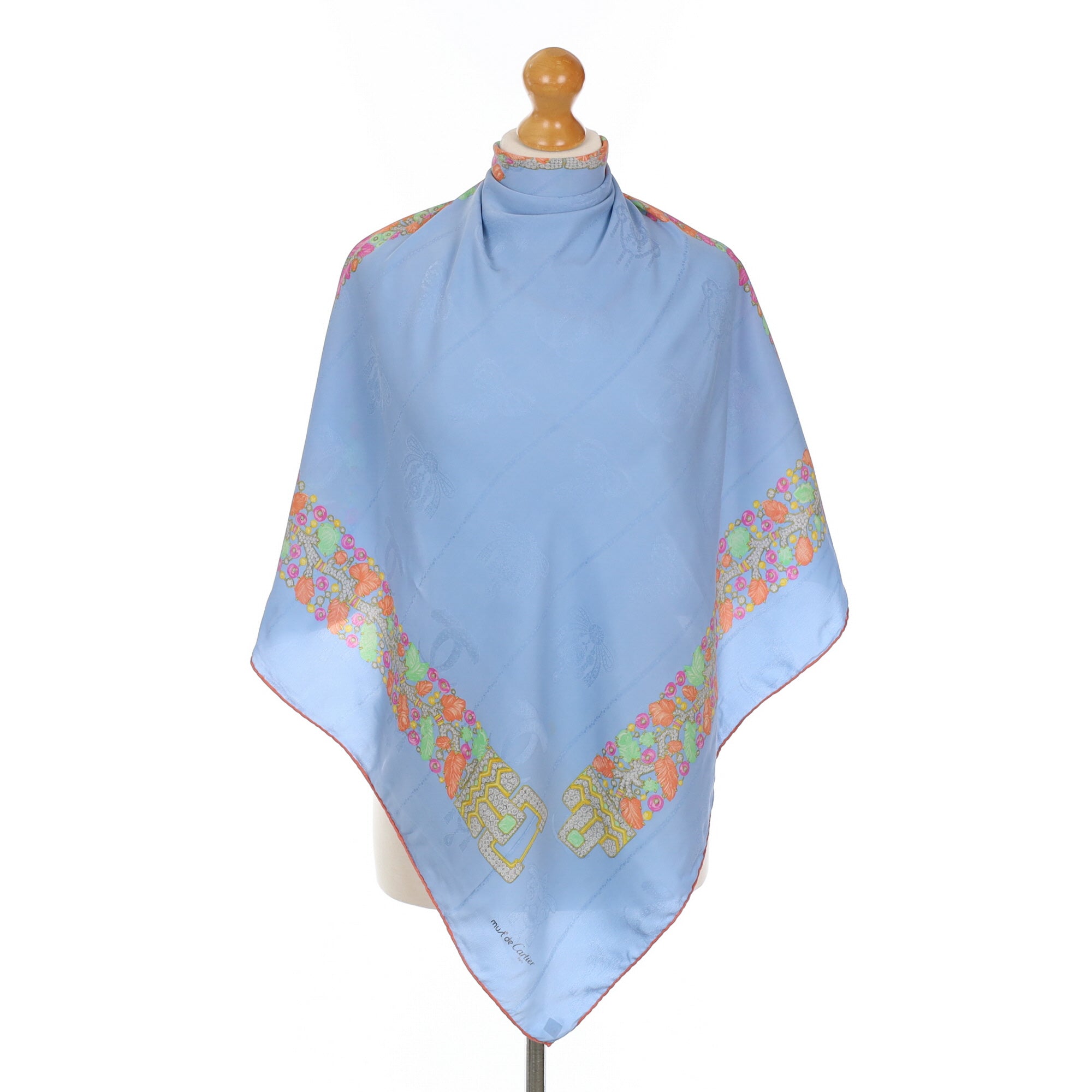 Cartier Pale Blue Silk Designer Scarf