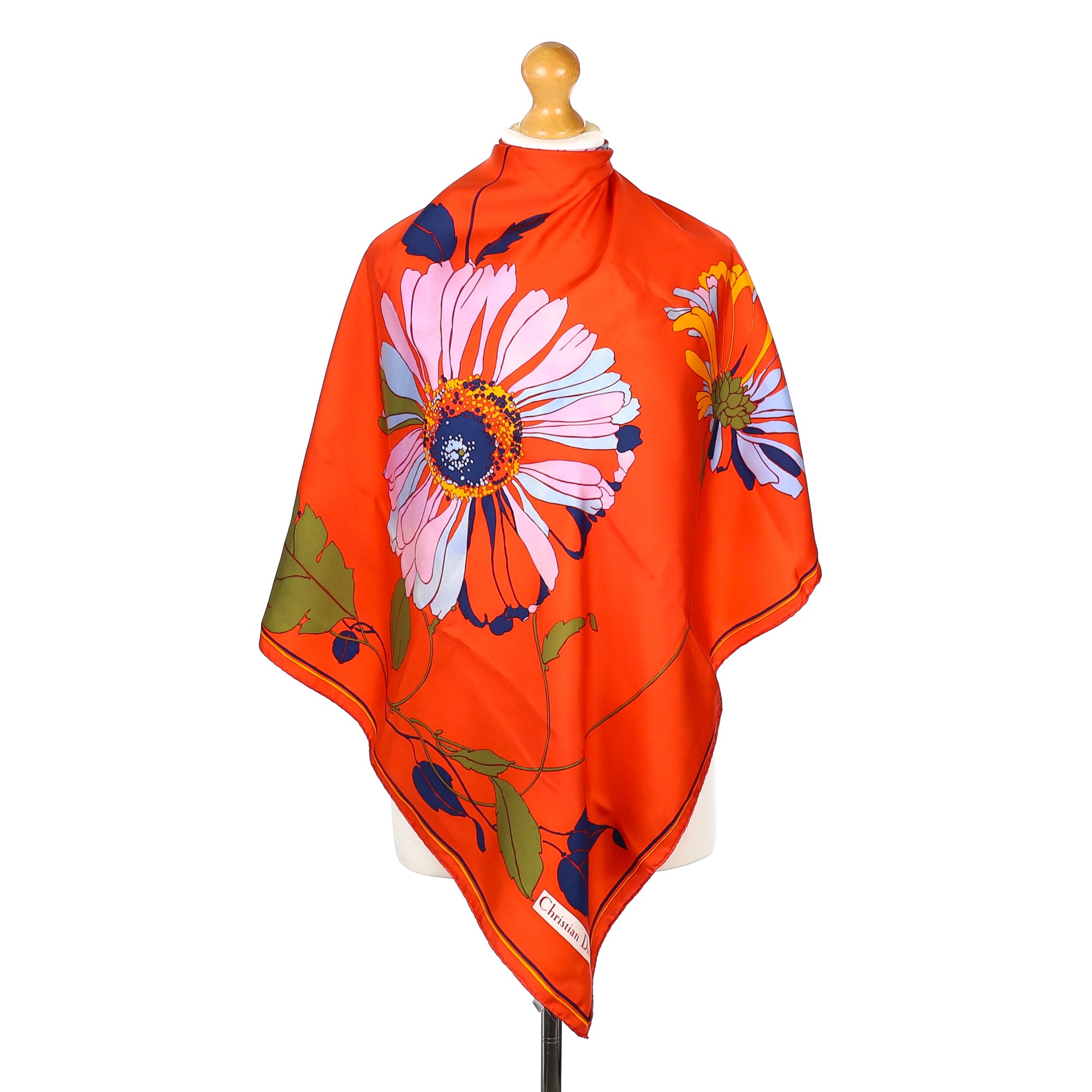 Christian Dior Orange Floral Vintage Silk Scarf