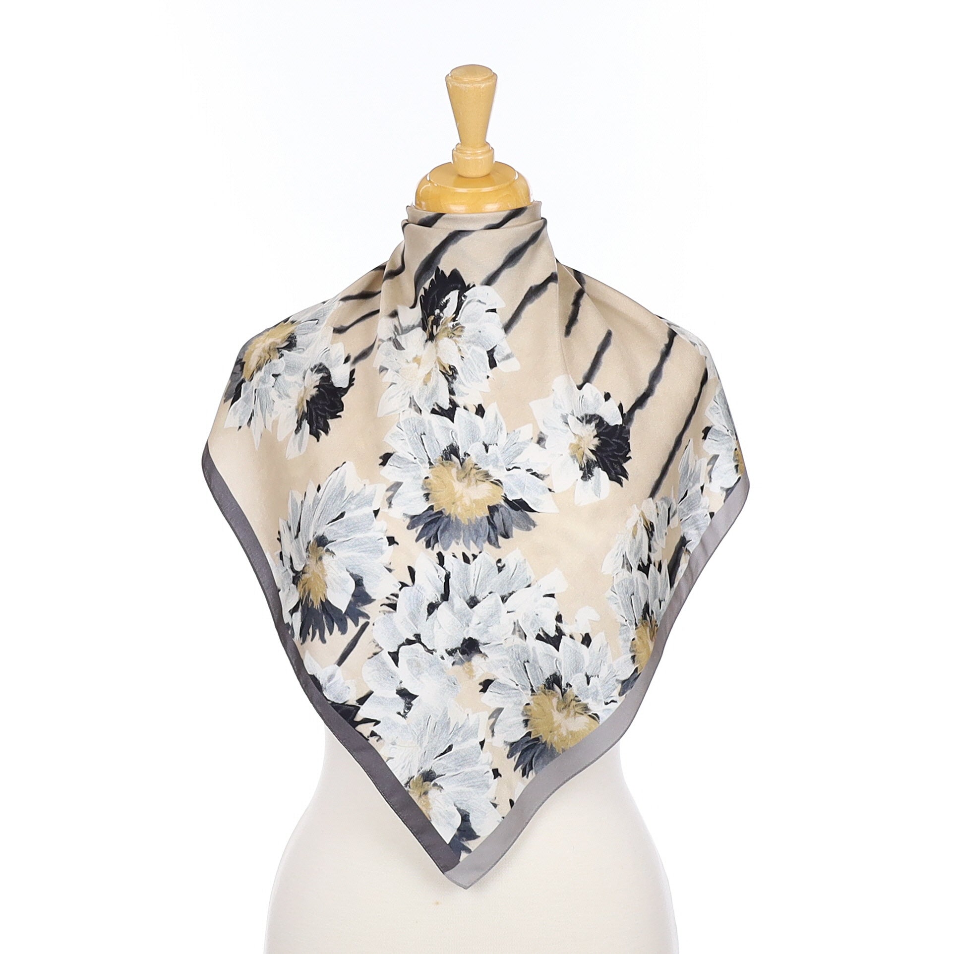 Small Neutral Floral Silk Scarf