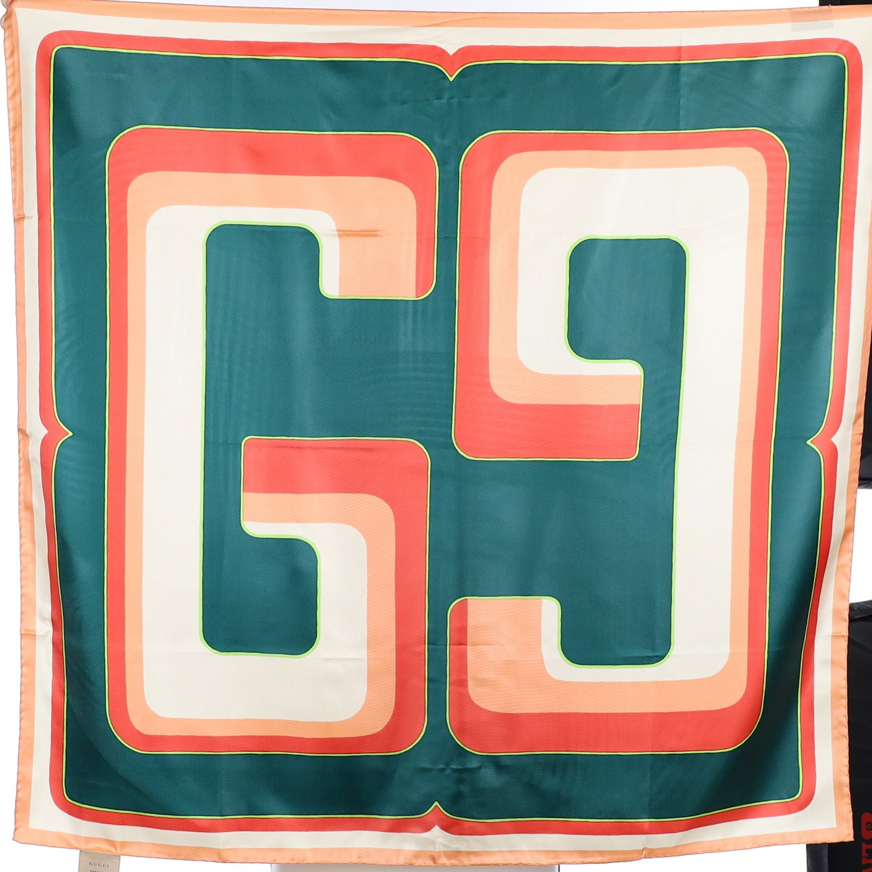 Brand New Gucci Green and Orange Designer Silk Scarf