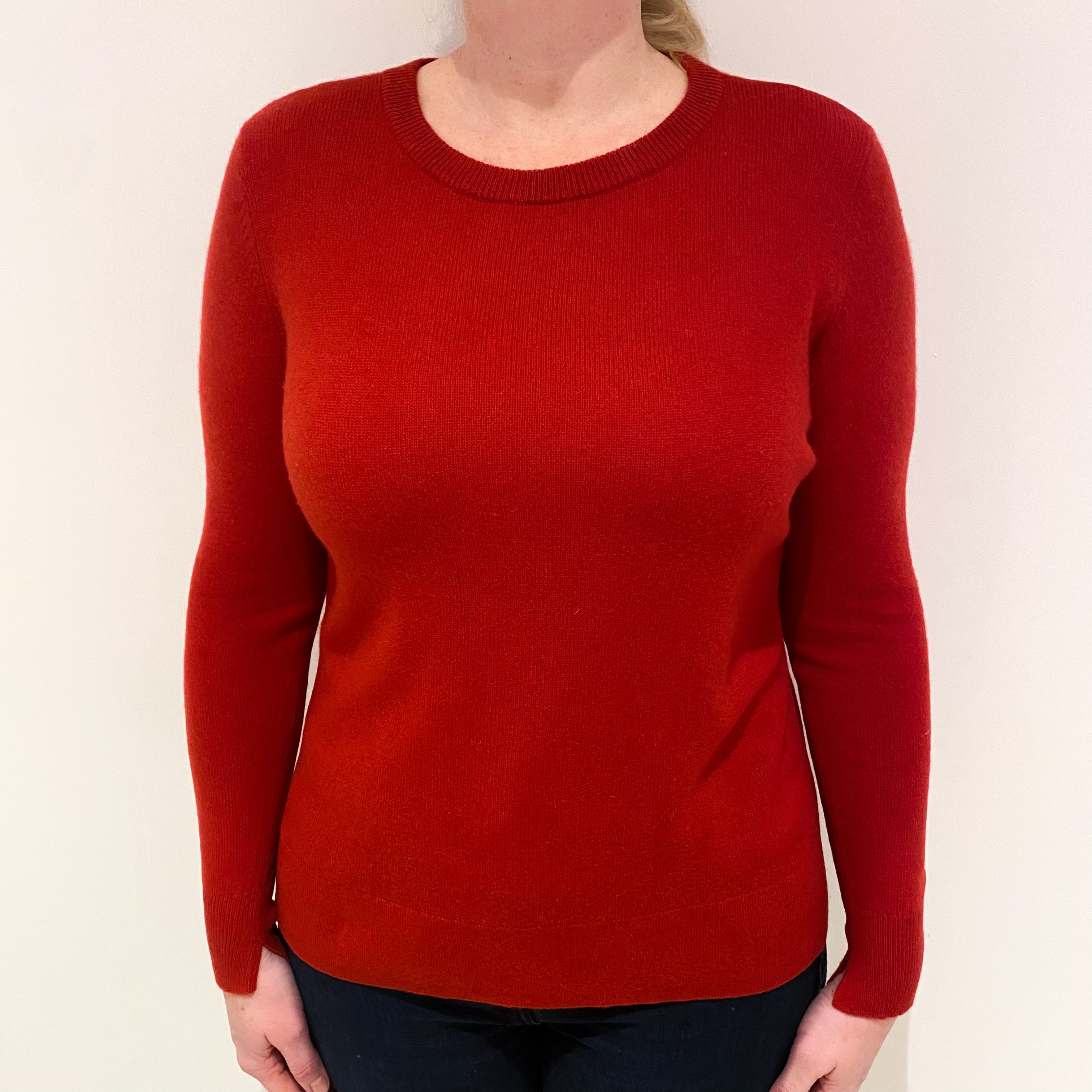 Scarlet Red Cashmere Crew Neck Jumper Large