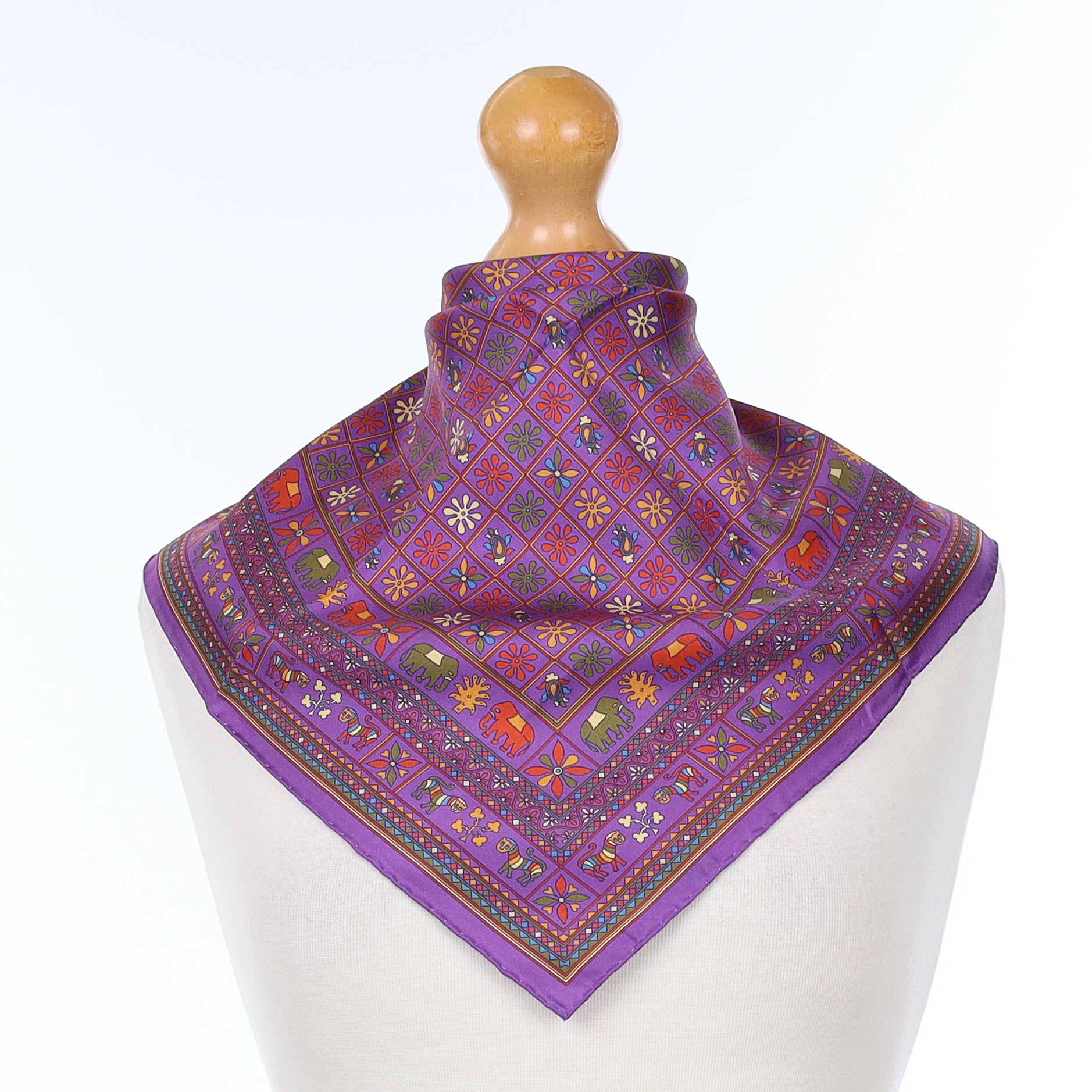 Brand New Robert Keyte Purple Patterned Silk Scarf