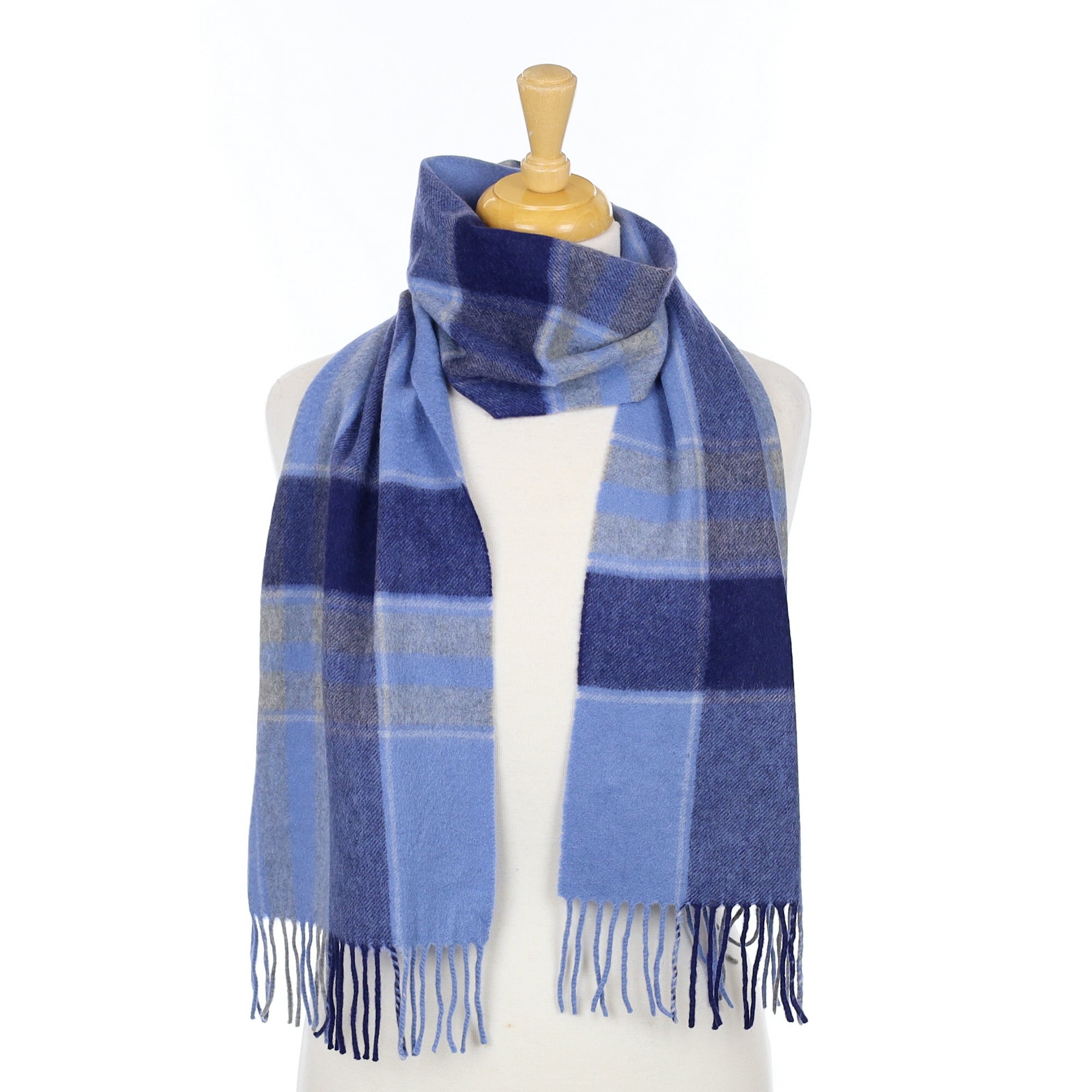 Blue Check Check Cashmere Woven Scarf