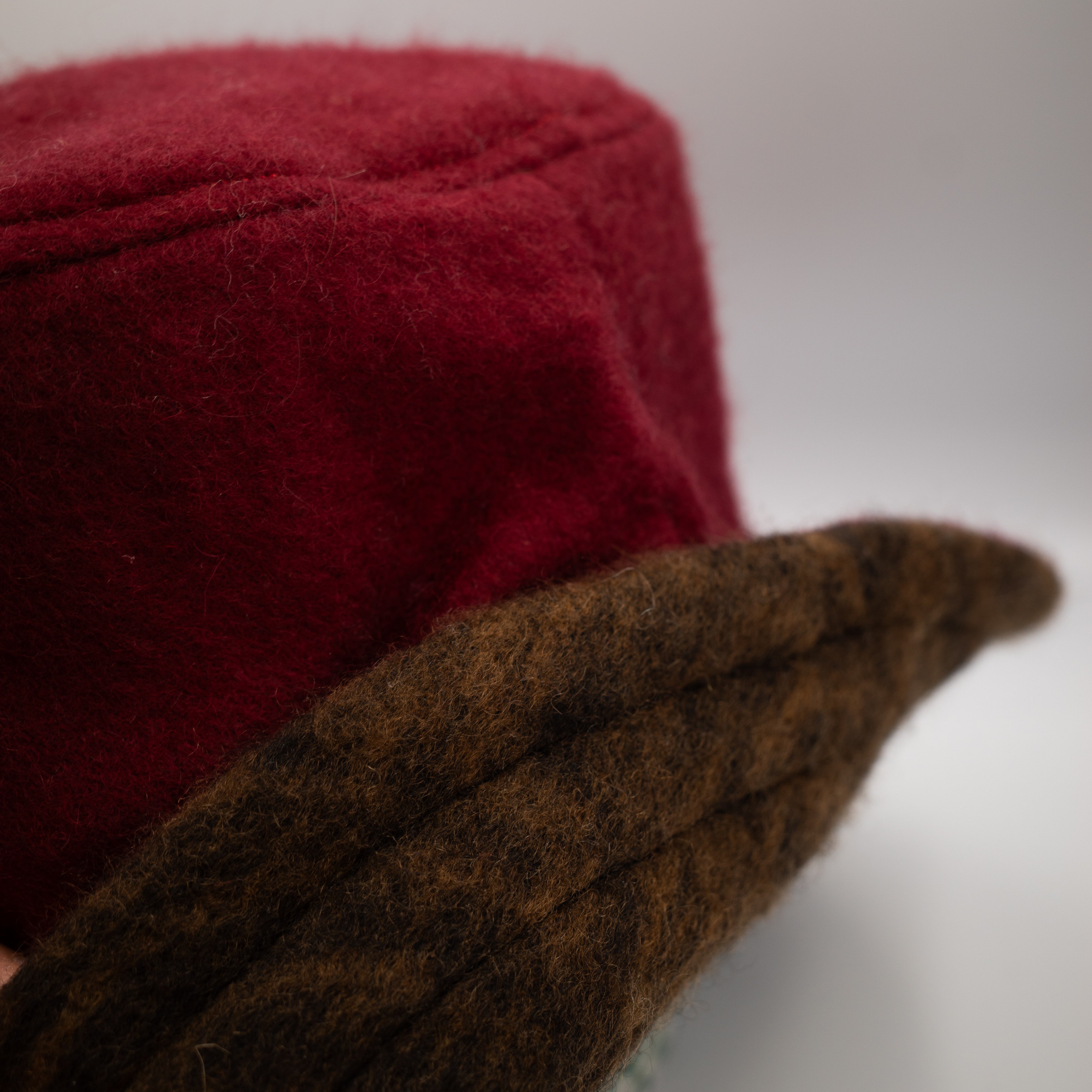 Crimson Red and Animal Print Reversible Cashmere Bucket Hat Small