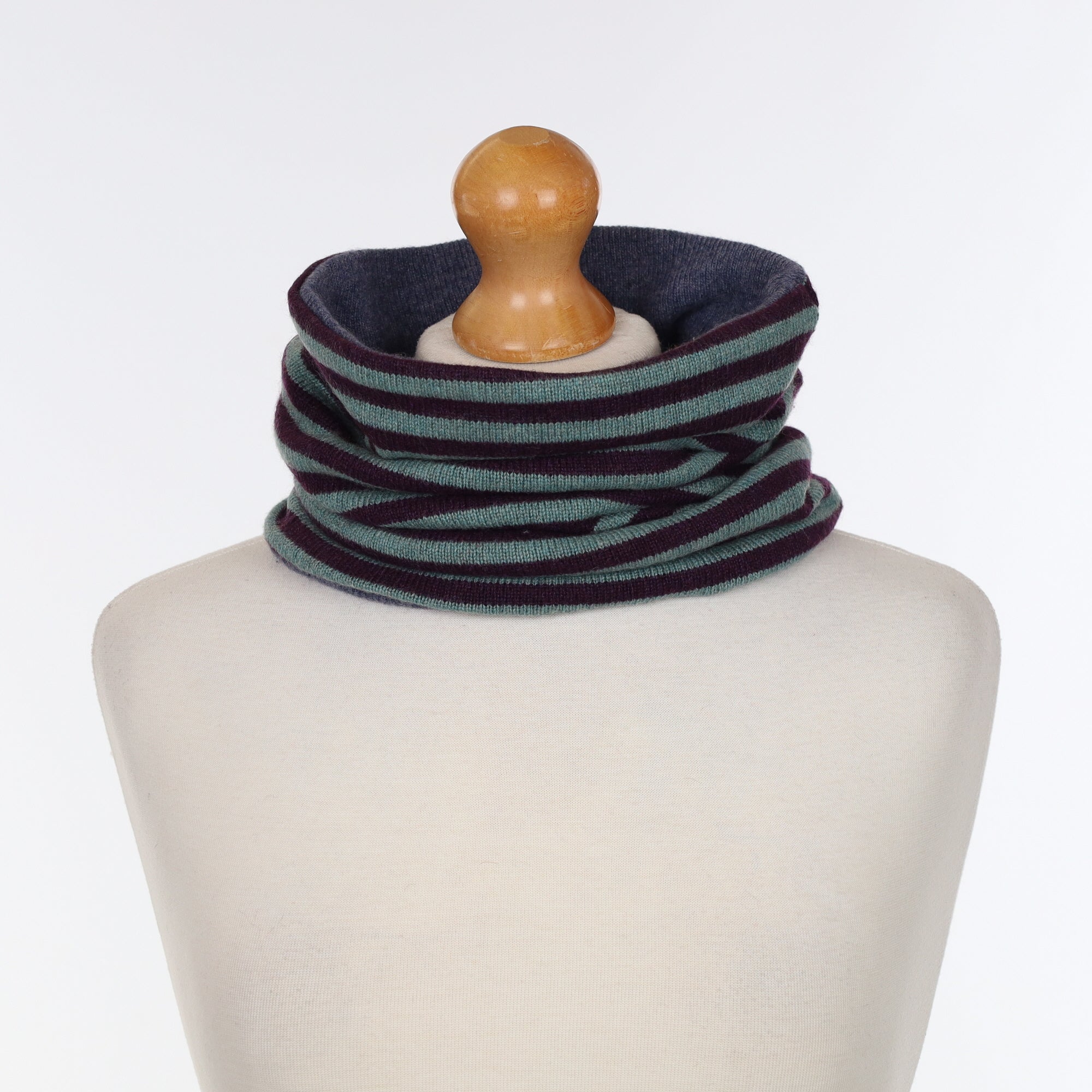Duck Egg & Aubergine Striped with Blue Luxury Double Layered Snood