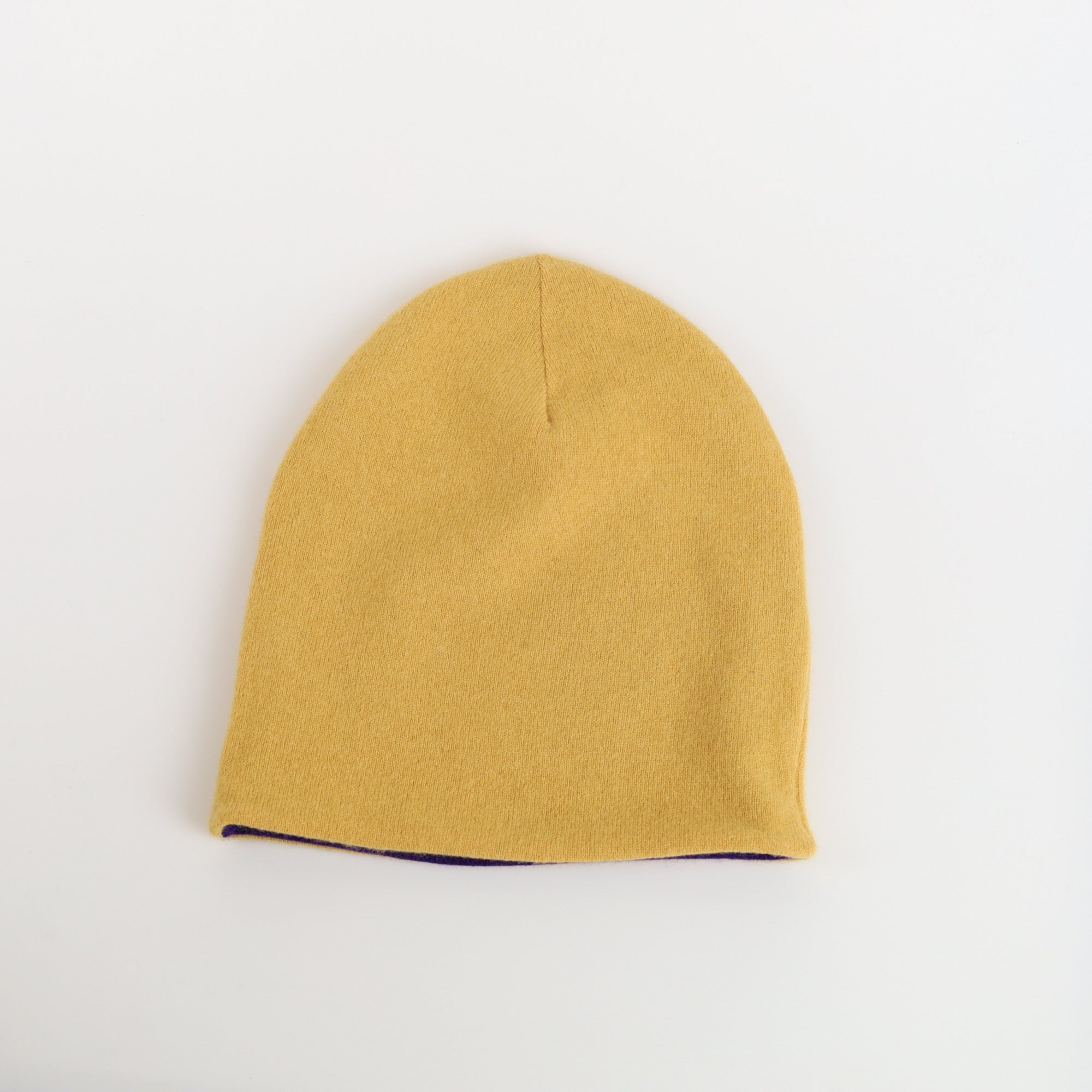 Aubergine Purple and Mustard Reversible Cashmere Beanie Hat