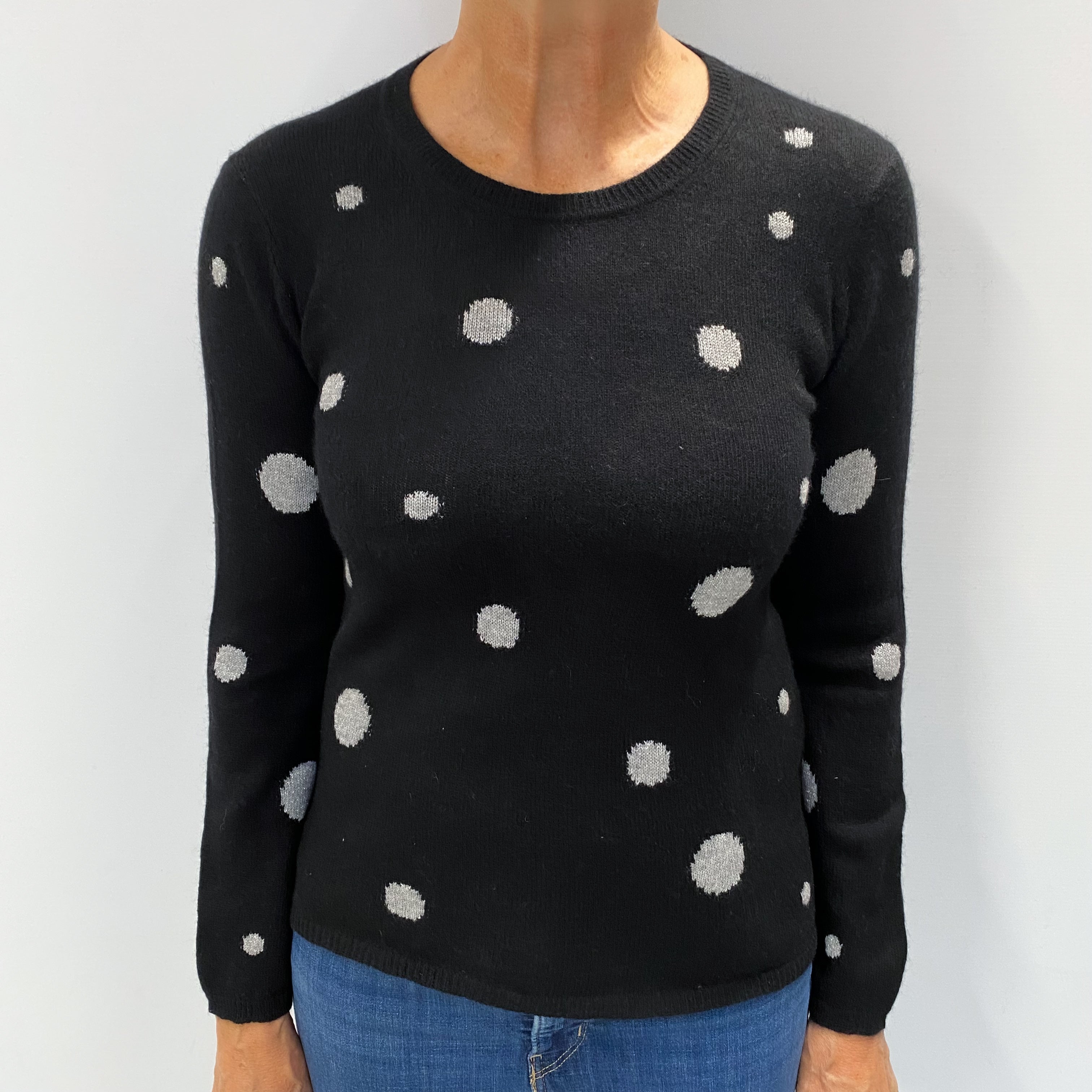 Black Polka Dot Cashmere Crew Neck Jumper Medium