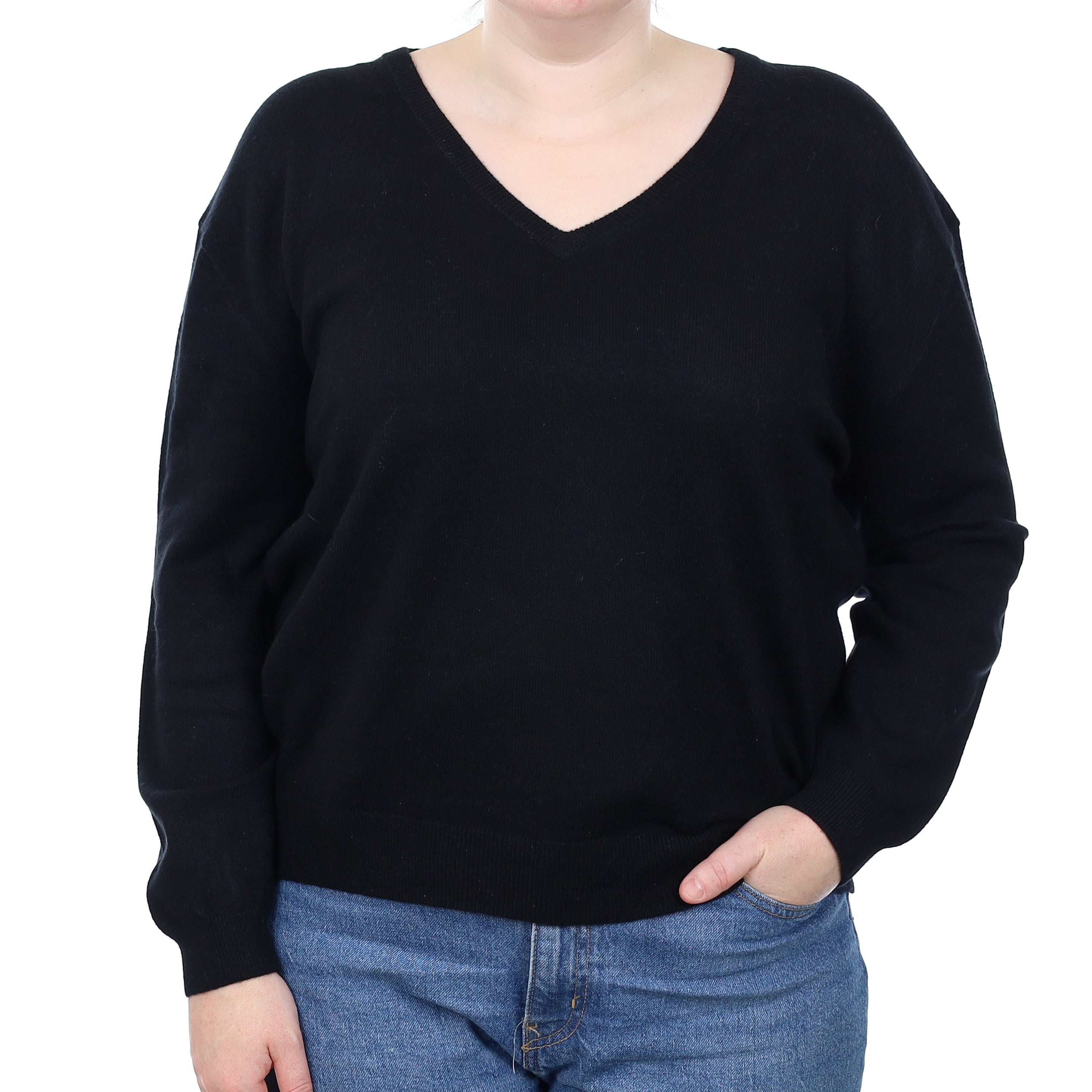 Black Cashmere V Neck Jumper Large