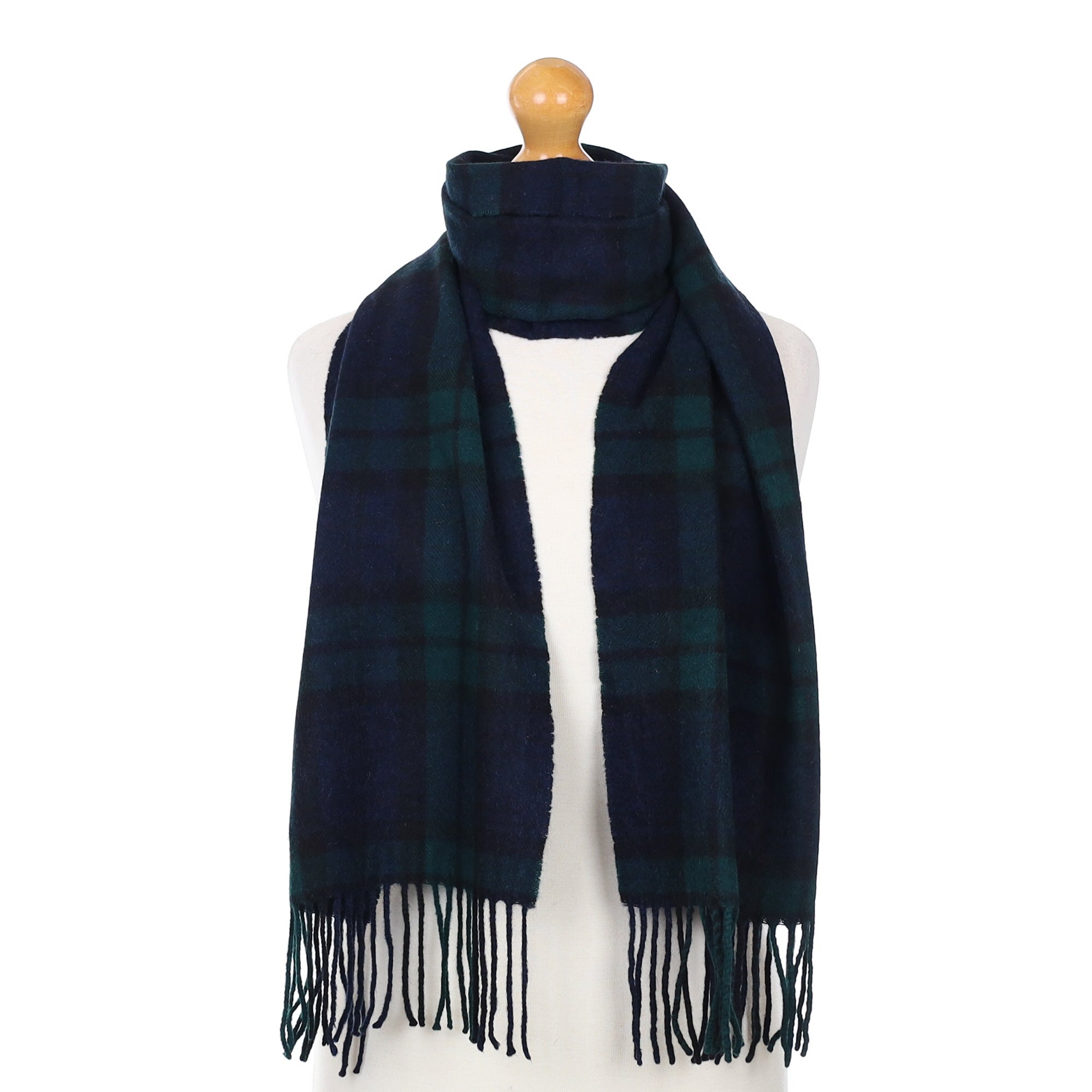 Navy and Green Plaid Cashmere Woven Scarf