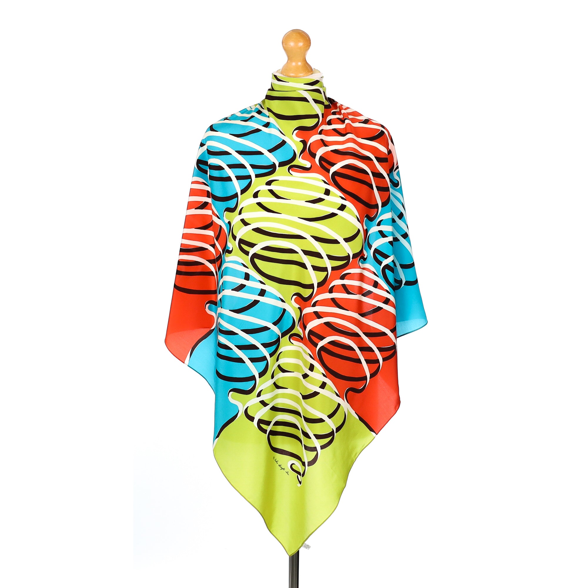 Echo Red, Green and Turquoise Vintage Silk Scarf