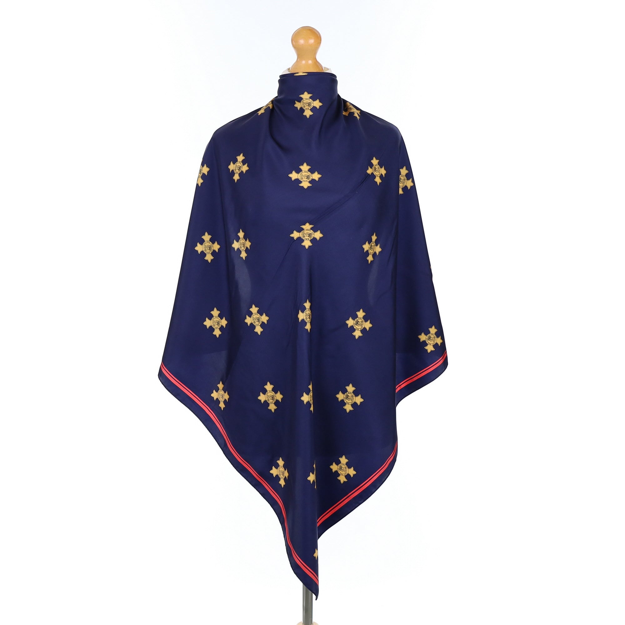 Navy Blue Religious Symbol Vintage Silk Scarf